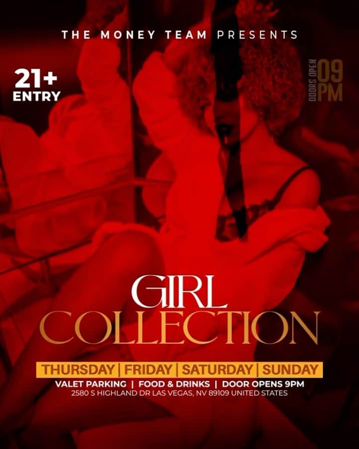 フロイド・メイウェザー・ジュニアのインスタグラム：「GIRL COLLECTION IS THE PLACE TO BE IN VEGAS ALL WEEKEND LONG  DOOR OPENS @ 9:00pm   •THURSDAY •FRIDAY •SATURDAY •SUNDAY  Must be 21 To Enter.  Ladies are welcome with or without male companion.  Come party at the best most luxurious venue in Las Vegas “Girl Collection”  GIRL COLLECTION 2580 S Highland Dr Las Vegas, NV 89109 1 -(844) 447-5758  #GirlCollection  @girl.collection_lv」