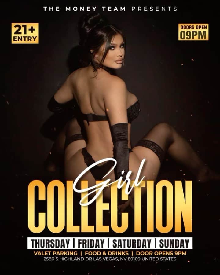 フロイド・メイウェザー・ジュニアのインスタグラム：「GIRL COLLECTION IS THE PLACE TO BE IN VEGAS ALL WEEKEND LONG  DOOR OPENS @ 9:00pm   •THURSDAY •FRIDAY •SATURDAY •SUNDAY  Must be 21 To Enter.  Ladies are welcome with or without male companion.  Come party at the best most luxurious venue in Las Vegas “Girl Collection”  GIRL COLLECTION 2580 S Highland Dr Las Vegas, NV 89109 1 -(844) 447-5758  #GirlCollection  @girl.collection_lv」