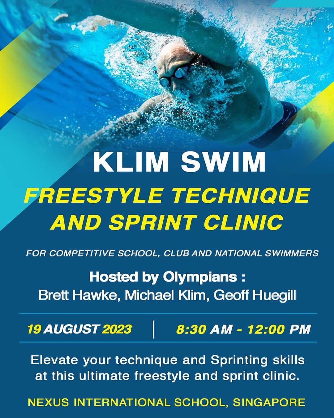 マイケル・クリムのインスタグラム：「@klimswim is brining some of the old band @hawkebr @geoffhuegill back together for a very special Freestyle technique and sprint clinic on Aug 19th in Singapore at @nexus_swimming to register head to the link in my bio! @worldseriesswims #swimming #clinic #singapore」