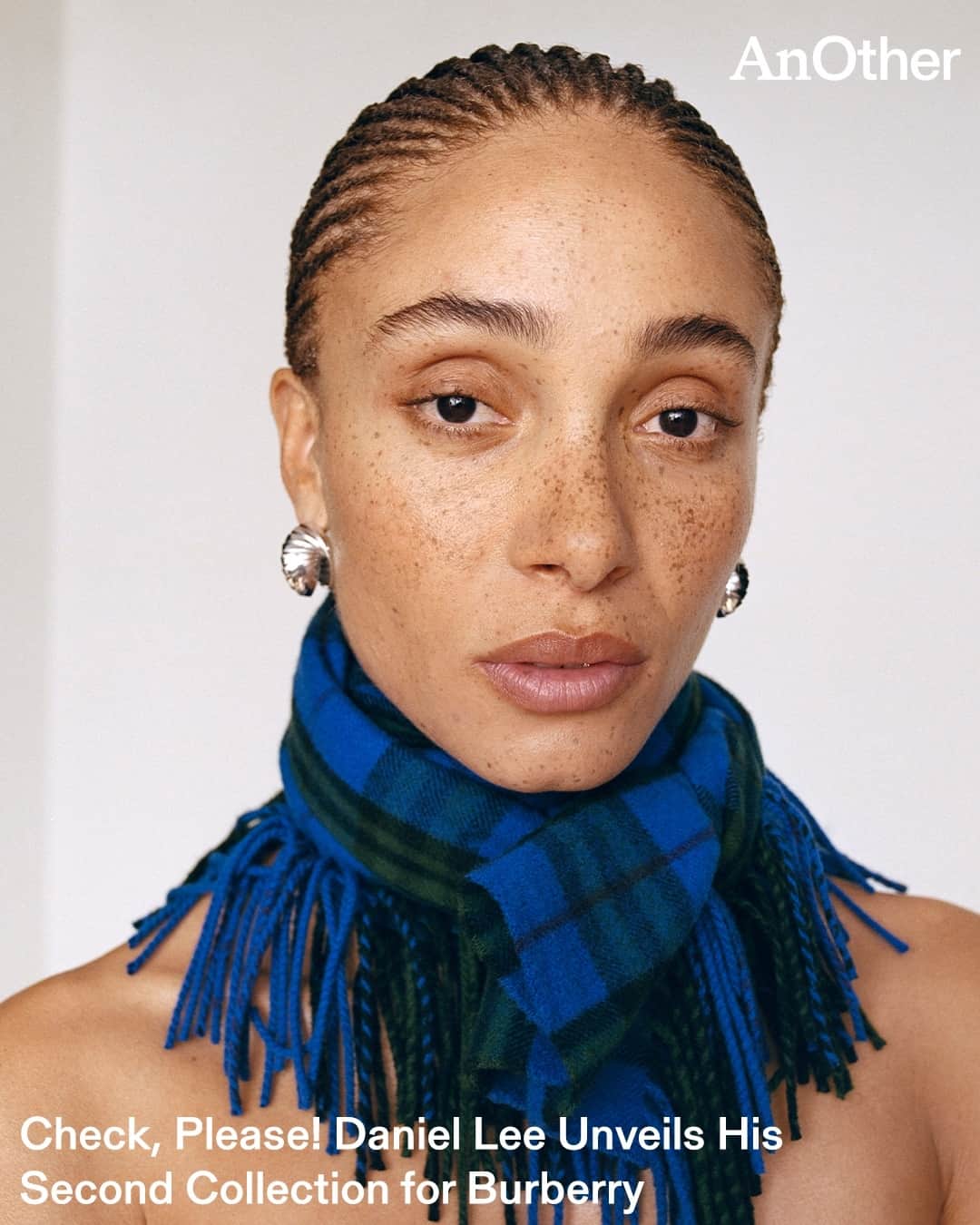AnOther Magazineのインスタグラム：「@burberry's Spring 2024 collection is a whip through Britain's archetypes, and a re-imagining of the label's storied archive 💙⁠ ⁠ In their extravagant celebration of the Burberry check, Daniel Lee's second collection welcomes sweeping silhouettes, tailoring inspired by Savile Row, huge faux-fur trapper hats, silk pyjamas, rugby jerseys and further imaginings of the classic Burberry trench. The Knight blue accent remains prevalent throughout, with the idea of water intrinsic to both the label, and to gloomy British weather 🌧⁠ ⁠ 📸 Courtesy of @burberry⁠」
