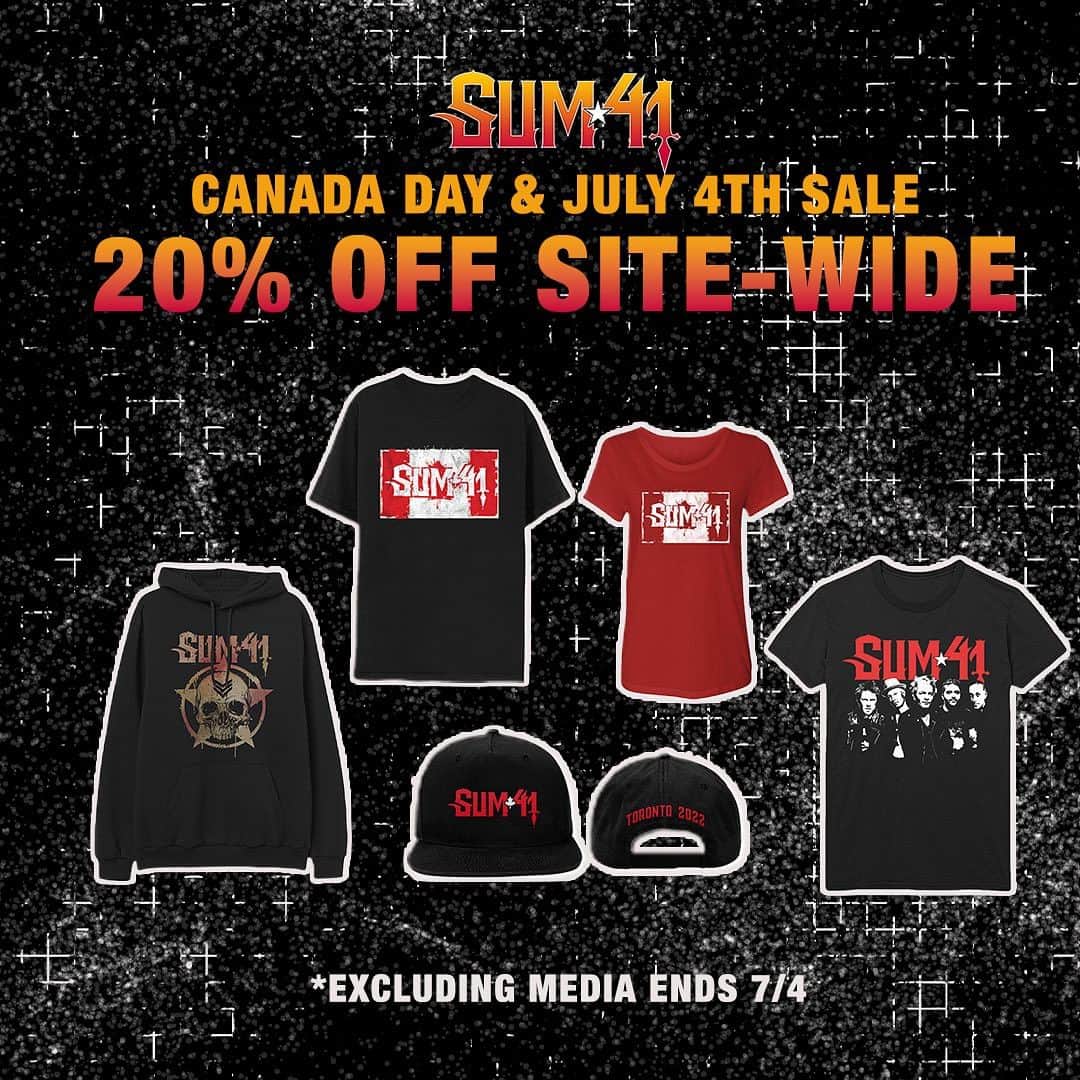 Sum 41のインスタグラム：「Get 20% off site-wide today - 7/4 in celebration of Canada Day & July 4th! (link in bio)」
