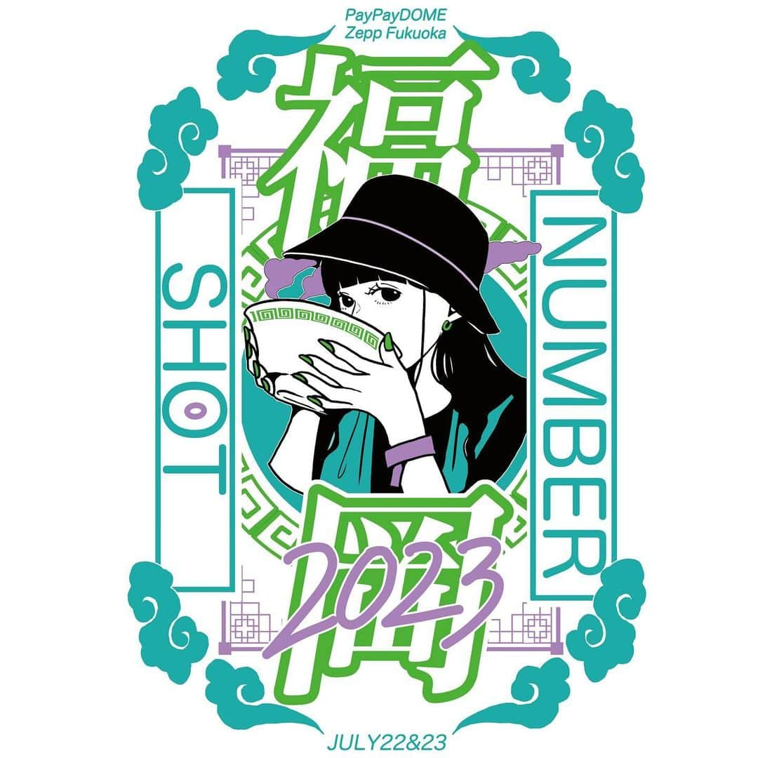 masuda mikuのインスタグラム：「《Works》NUMBER SHOT2023 オフィシャルグッズのビッグシルエットTシャツとフェイスタオルを担当しました🍜  チケット付きTシャツのデザインに引き続き、たくさん描かせていただけて光栄です。  https://goods.eplus.jp/numbershot  @number_shot_   #numbershot #numbershot2023」