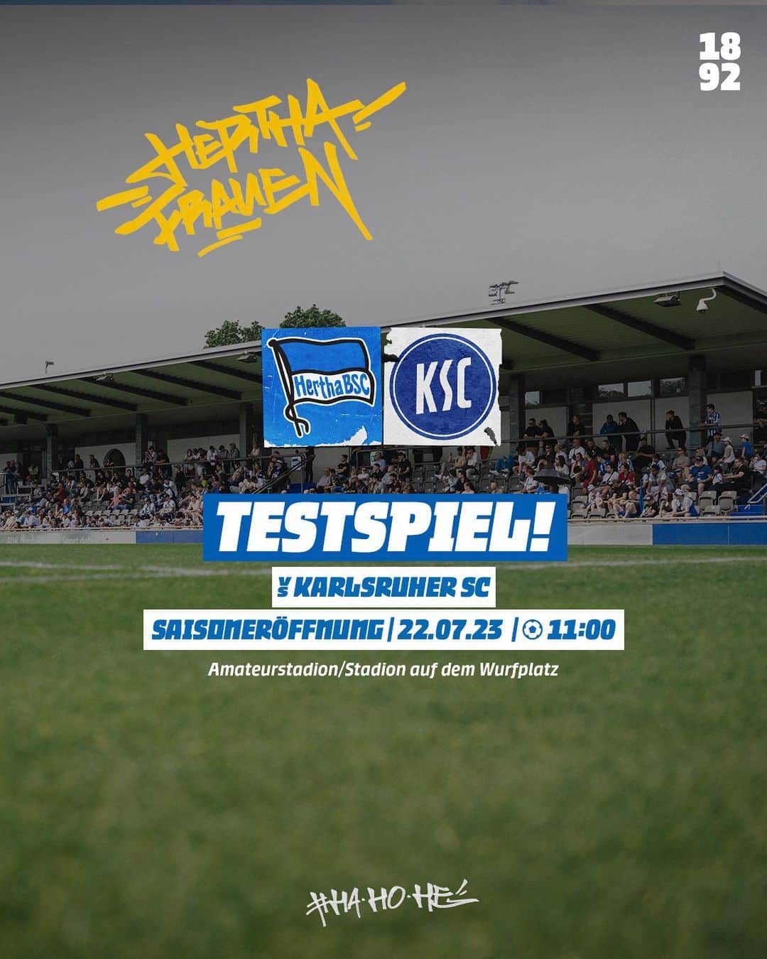 ヘルタ・ベルリンのインスタグラム：「Startschuss mit Freundschaftsspiel! 🔵⚪️ Bei unserer Saisoneröffnungsfeier am 22. Juli testet unsere 1. Frauen gegen den @karlsruhersc_frauen ab 11:00 Uhr. 💙 Kommt vorbei! ✊ . . #HaHoHe #HerthaBSC」