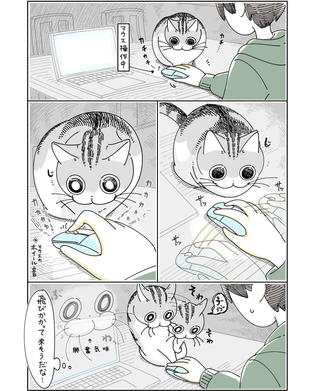 キュルZさんのインスタグラム写真 - (キュルZInstagram)「マウス操作が気になるネコ  #キュルガ #夜は猫といっしょ #猫 #cat #猫漫画 #猫のいる暮らし」7月1日 20時08分 - kyuryuz