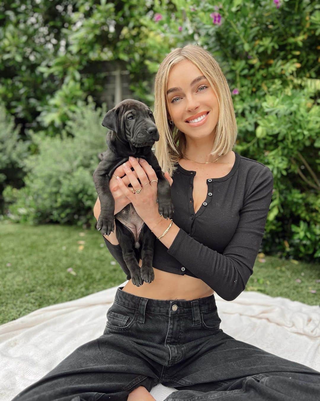 Elizabeth Turnerのインスタグラム：「These angel puppies (and mama) are available for adoption in ONE WEEK!! They're lab / Shar pei mixes and they are absolutely adorable! Contact @hitlivingfoundation if you want to adopt 🤍 #adoptdontshop」