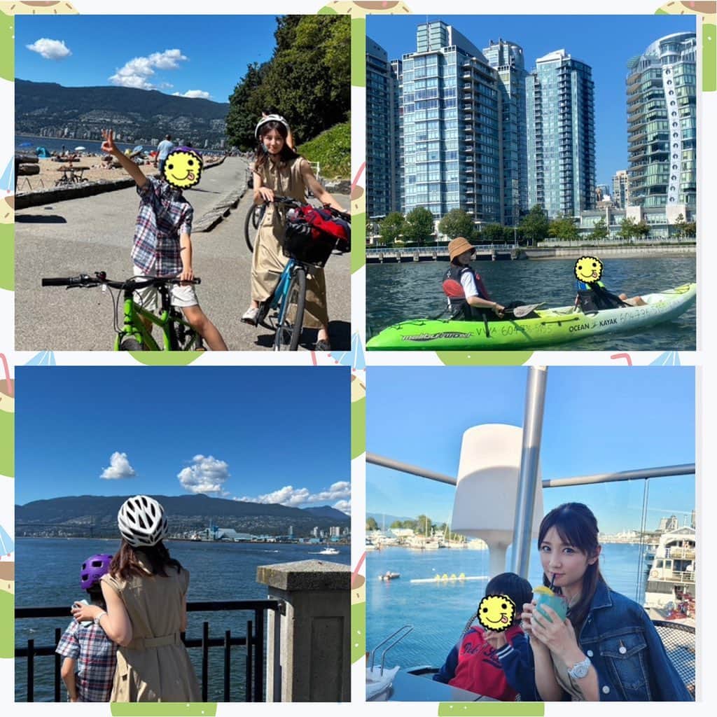 小倉優子さんのインスタグラム写真 - (小倉優子Instagram)「長男と三泊でカナダのバンクーバーに行ってきました😊✨  初めてのカナダ☀️  夏のバンクーバーは22時過ぎまで明るいんです✨✨  （留学とかではないのですが） 今回のメインでカナダの学校を見せていただきました🌟  見学と体験の他には、カヤックとサイクリングができました💓  青空、山、海を見ながら 貴重な時間を過ごせました✨✨」7月2日 15時50分 - ogura_yuko_0826