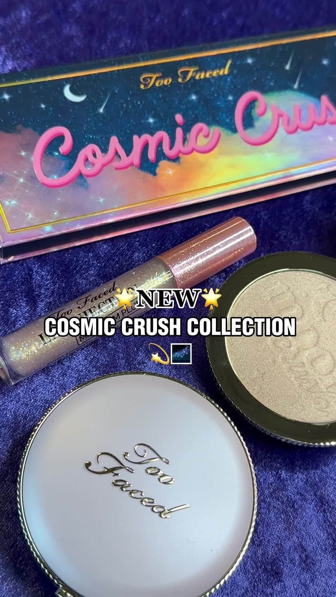 Too Facedのインスタグラム：「Get Ready to discover futuristic finishes & cosmic color that's out of this world! ✨💖 Which product are you most excited about?! Let us know in the comments!   ✨ Cosmic Crush Eye Shadow Palette  🌙 Moon Crush Highlighters  💫 Lip Injection Maximum Plump shade Cosmic Crush   #toofaced #tfcrueltyfree」