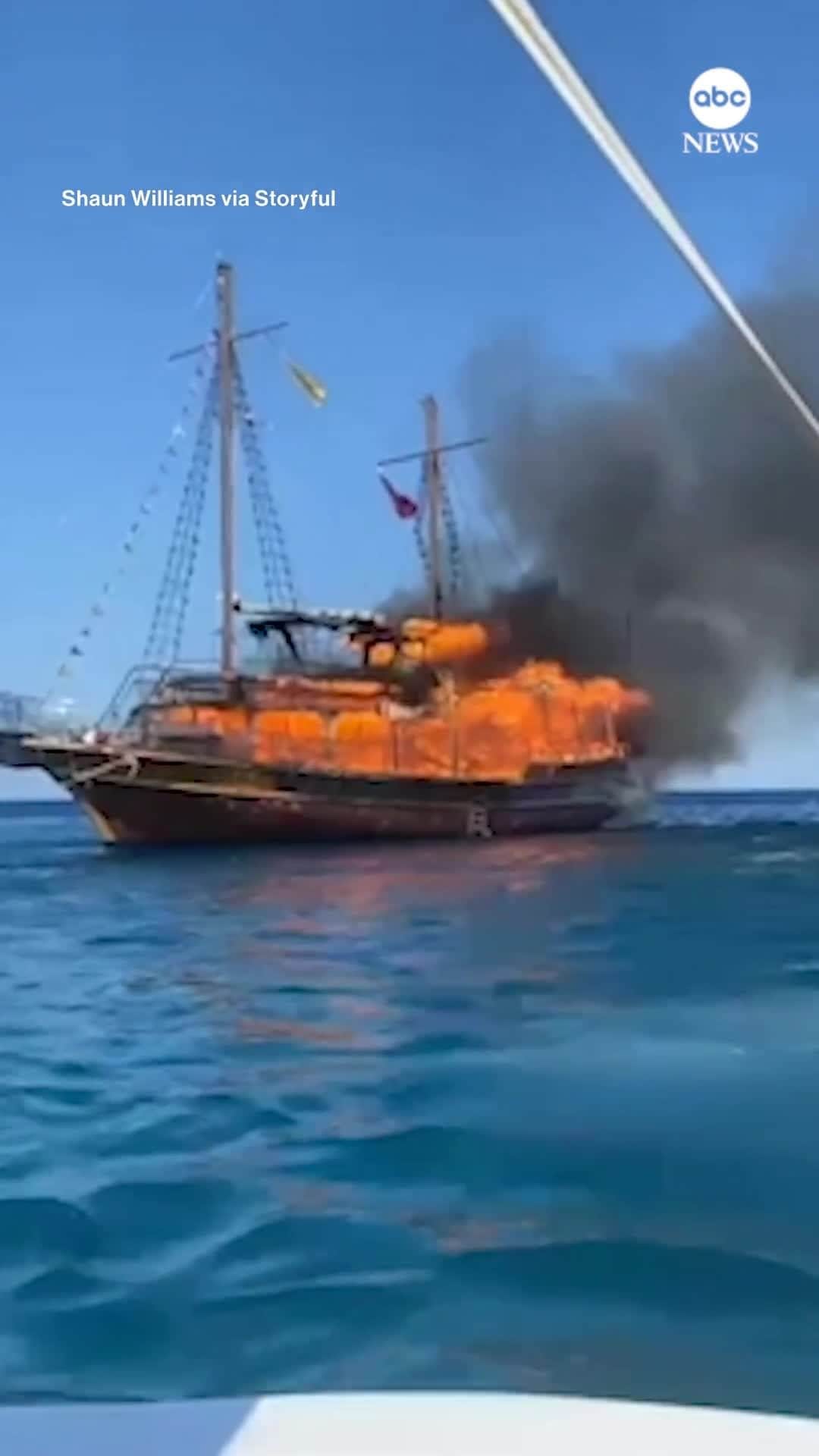 ABC Newsのインスタグラム：「Dozens of tourists were safely evacuated from a boat that caught fire off the Greek resort island of Rhodes, authorities say. Tap link in bio for more. #Greece #fire #news」