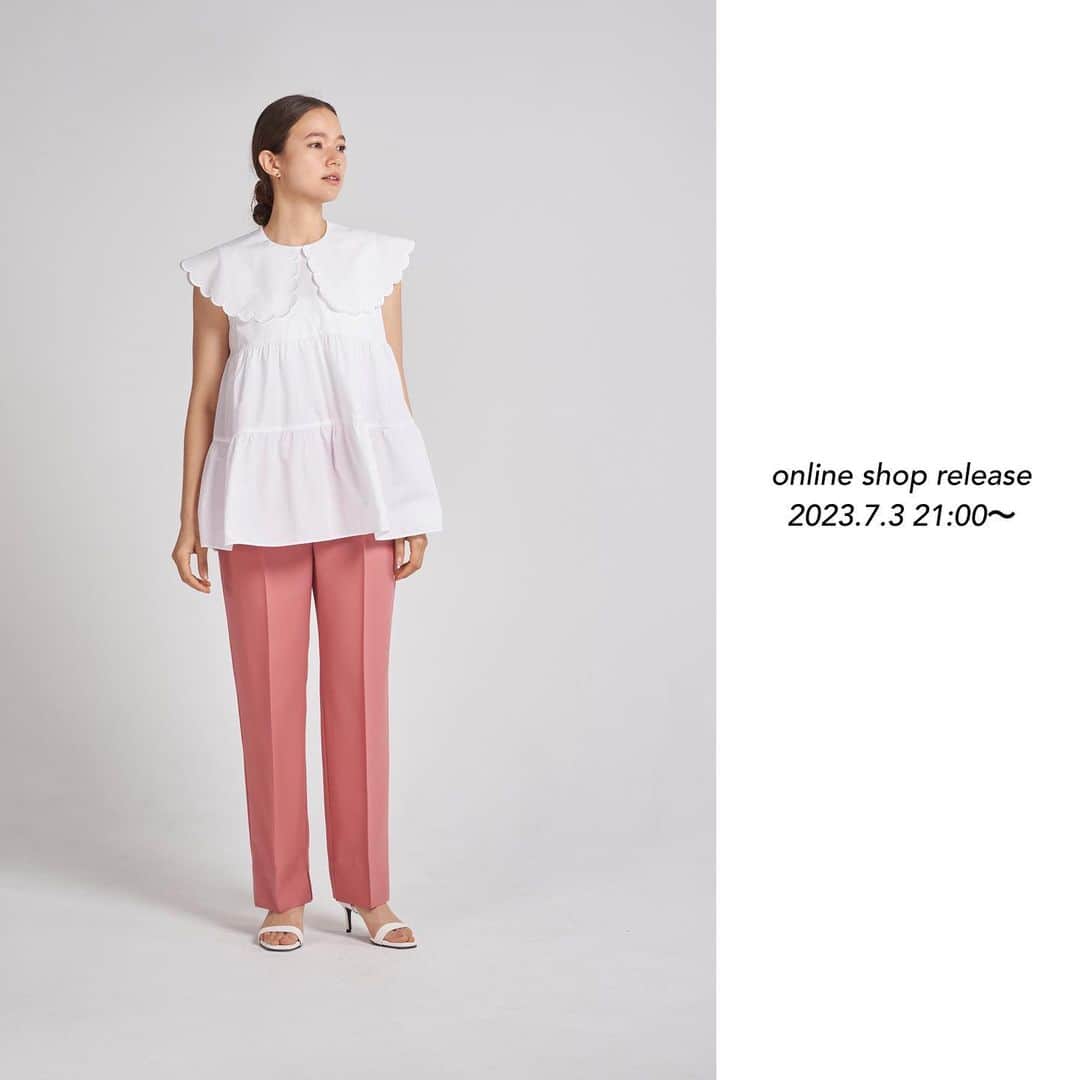 yoriのインスタグラム：「*online shop release*  7/3 pm21:00〜 2023summer 新作が入荷致します！  詳細は商品ページをご覧ください！  #スカラップティアードブラウス #ショートパフギャザーブラウス #エアリーヘムギャザーブラウス #サイドギャザーパフブラウス #サラサラハンサムパンツ  #yori_japan」