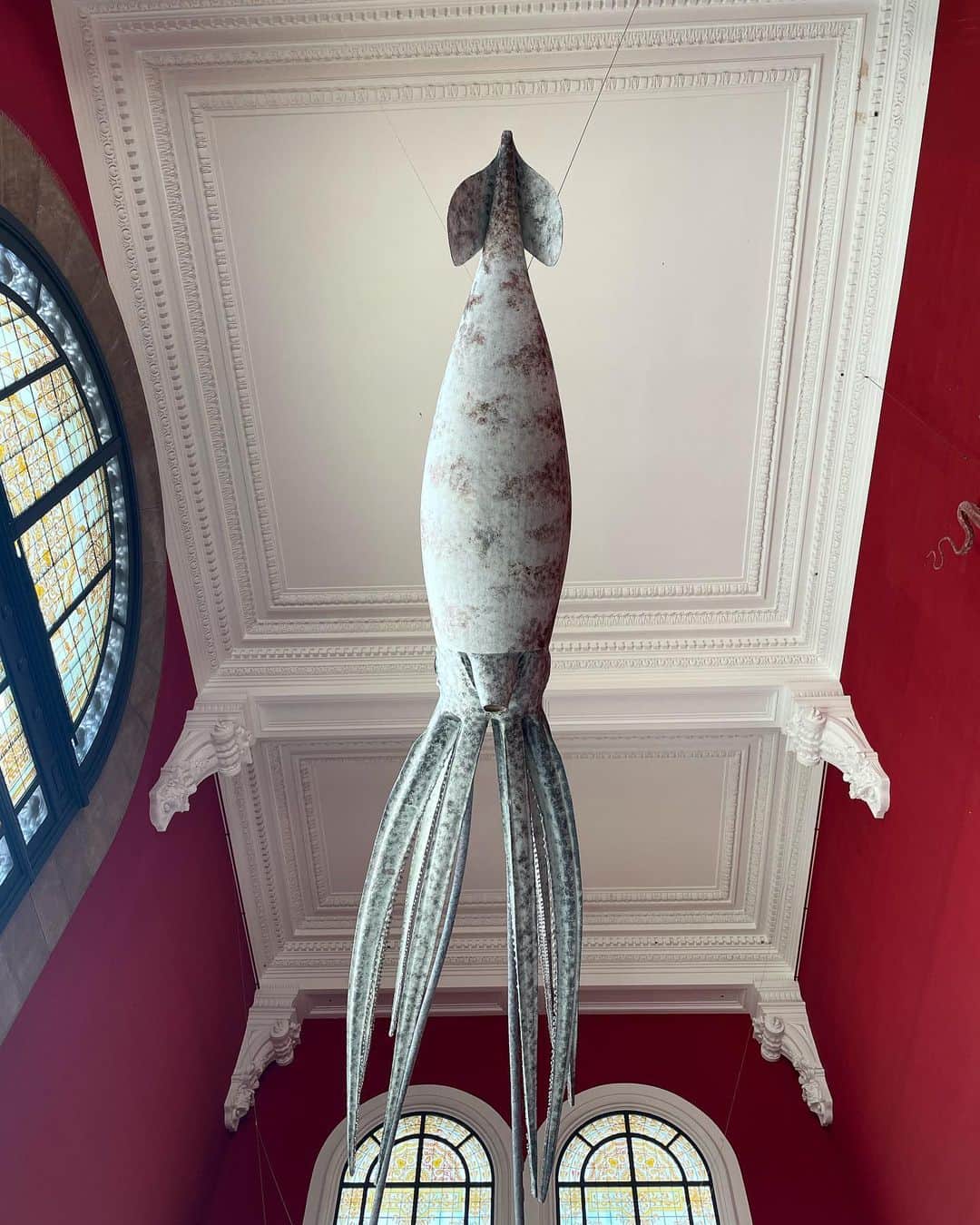 アオイヤマダのインスタグラム：「モナコ海洋博物館🇲🇨 モナコ公が作った海の博物館。 100年以上の歴史。 地中海の研究、初の潜水服や潜水艦や海の生き物たちが展示されてます。 ウミガメともダンス。 どれも美術品のように展示してあり 館内のディレクションも素晴らしかった。 鯨の研究していたら、中から大きなイカが出てきて、そこから深海の研究がはじまったとか。 中学生の頃からダイオウイカが好きで ペンケースもイカだったのを思い出した。(とくに詳しいわけではない。) 研究が世の中を変えていくのかぁ。  海に興味がなくても、建築、デザイン好きな人は是非。  Musée océanographique de Monaco.  #museeoceanographiquedemonaco」