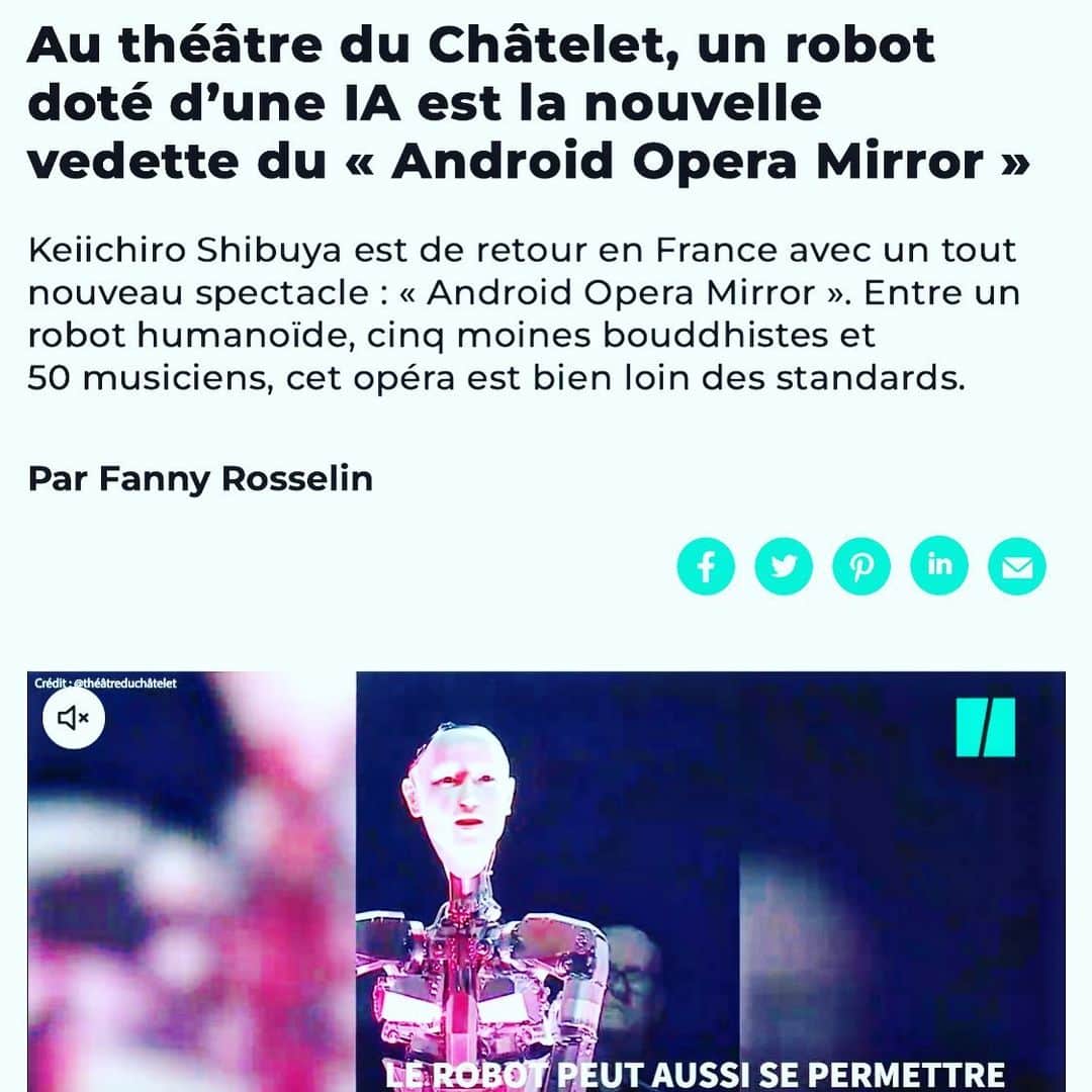 渋谷慶一郎のインスタグラム：「Thank you @lehuffpost “Même s’il ne risque pas de perdre sa voix, Alter4 a tout de même son caractère. « Ça m’arrive parfois de ne pas pouvoir le contrôler parce qu’il créé sa propre mélodie et son chant » avoue Keiichiro Shibuya à TV5 Monde. « Une fois, on répétait et il ne voulait pas s’arrêter de chanter. »”」