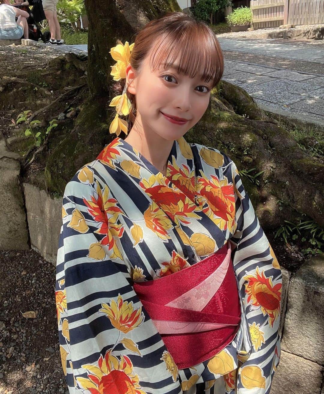 岡島彩花のインスタグラム：「・  尼崎本場イベントから 次の宮島の配信まで束の間の旅行✈️🩵  今日は京都に行ってきました🚗  大人っぽい浴衣も着てみたよ〜🥹🫰🏻」