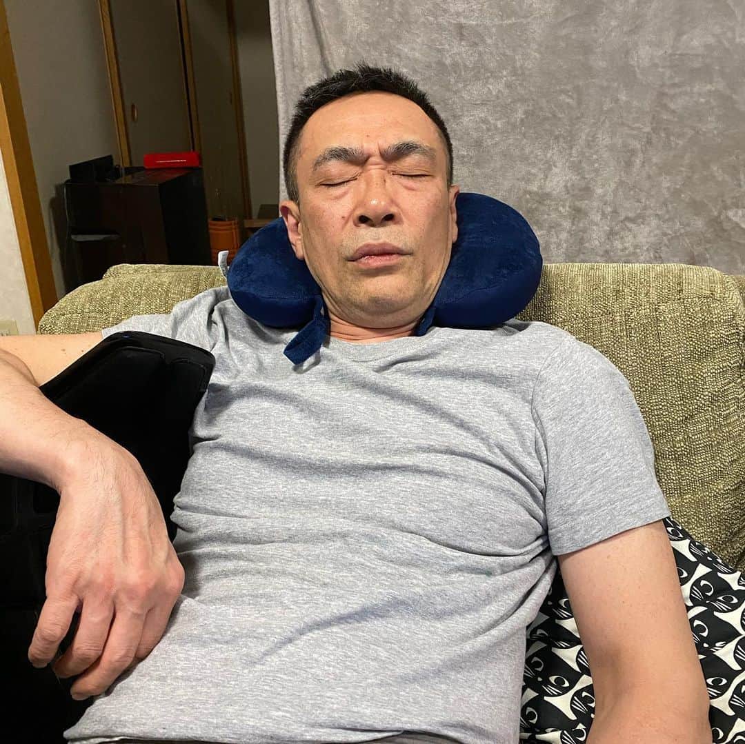 nemuru_catのインスタグラム：「#ルーク#眠る夫  ネックピロー買ってた💤 顔ウケる うつ伏せで寝たら意味ないんだけどね」