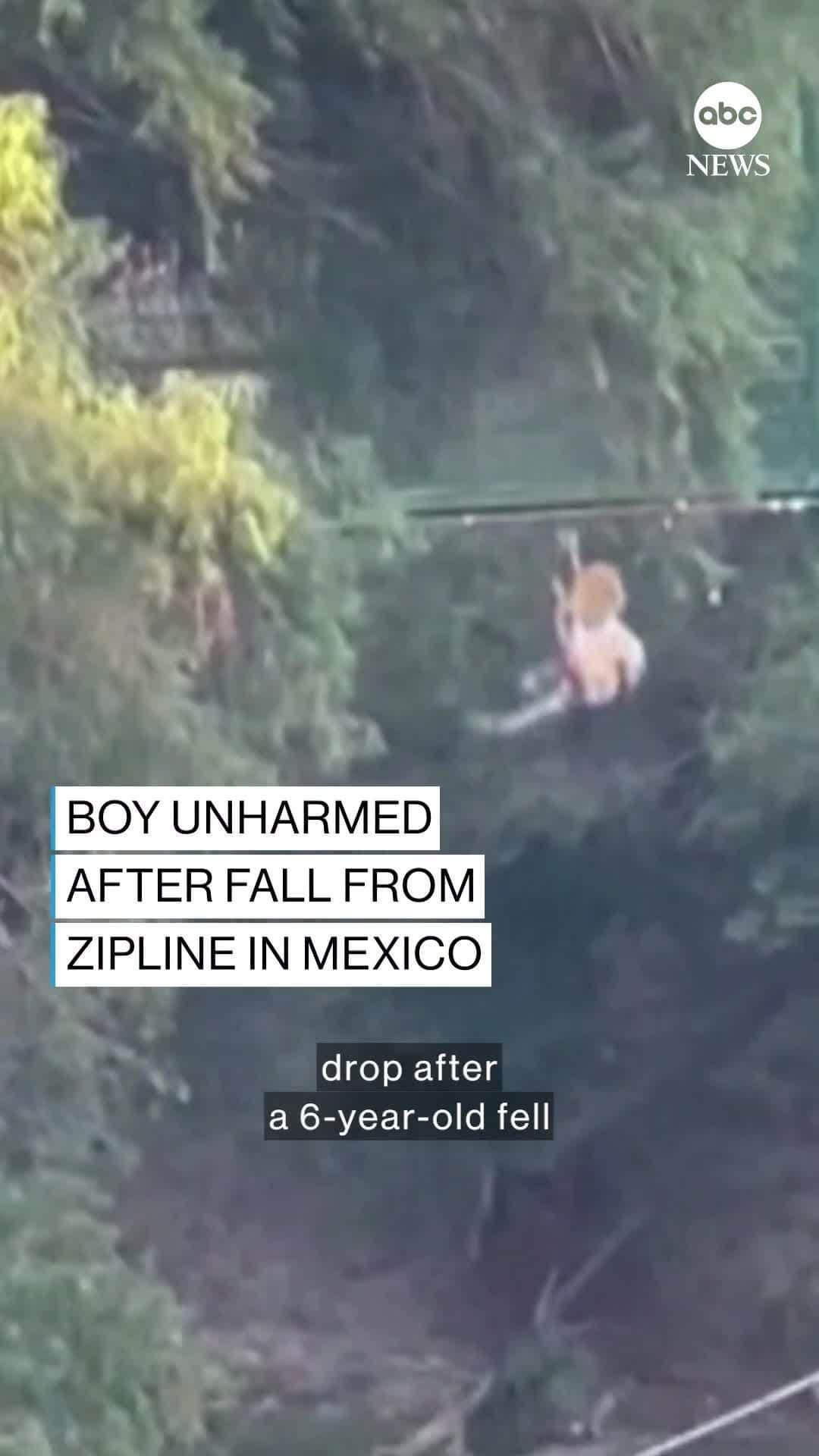 ABC Newsのインスタグラム：「A 6-year-old boy walked away unharmed after falling about 40 feet from a zipline and splashing into the water below.  Officials at the park in Monterrey, Mexico, say they’ve suspended all attractions and are reviewing the ride and its operator.」