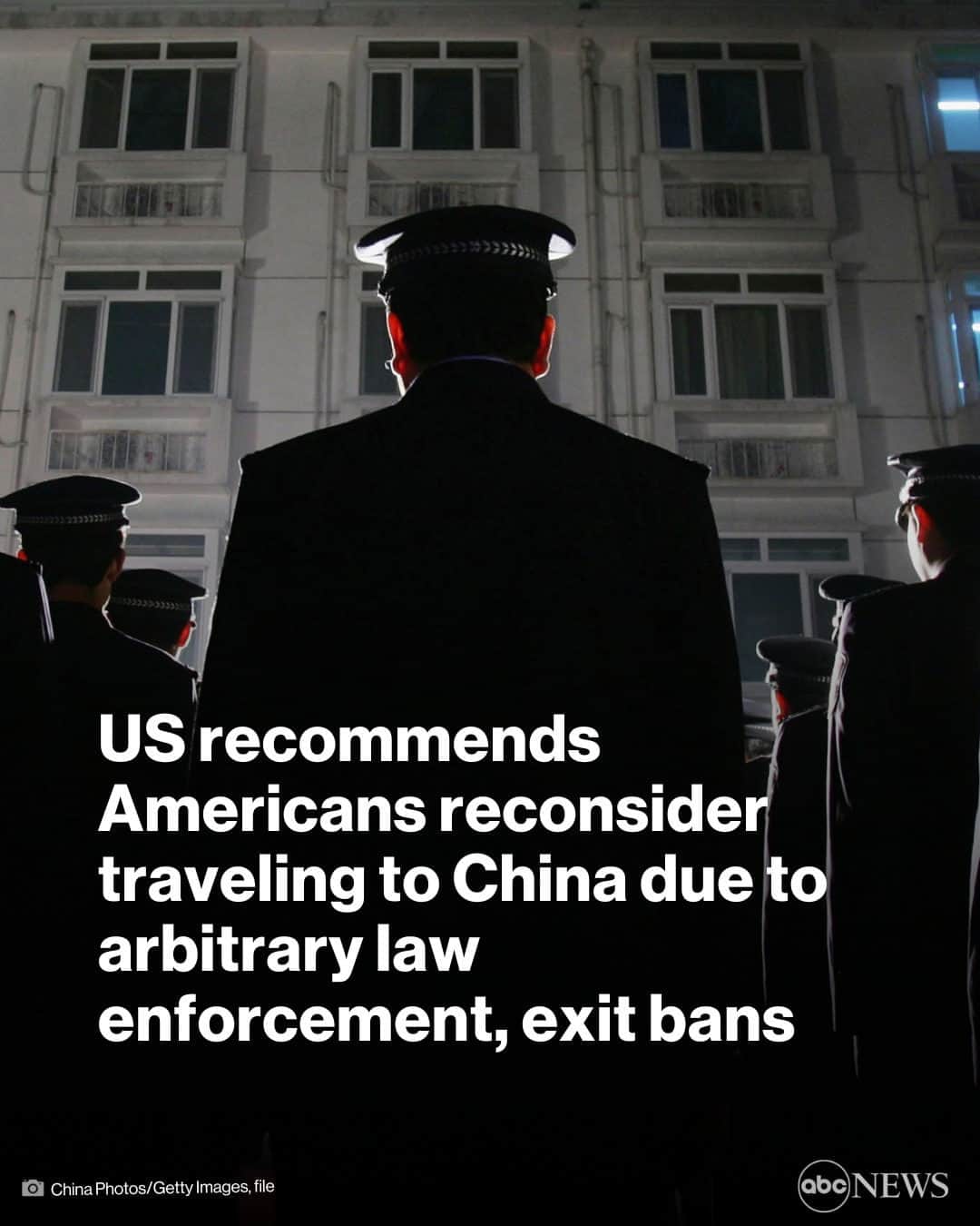 ABC Newsのインスタグラム：「The U.S. is recommending Americans reconsider traveling to China because of arbitrary law enforcement, exit bans and the risk of wrongful detentions. #china #travel #news」