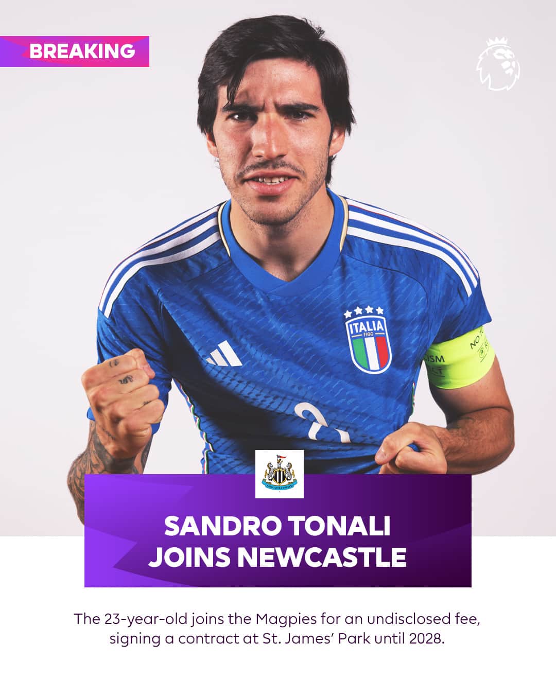 プレミアリーグさんのインスタグラム写真 - (プレミアリーグInstagram)「Newcastle have their man ⚫️⚪️   Sandro Tonali is on his way to St James' Park 🏟」7月3日 20時12分 - premierleague