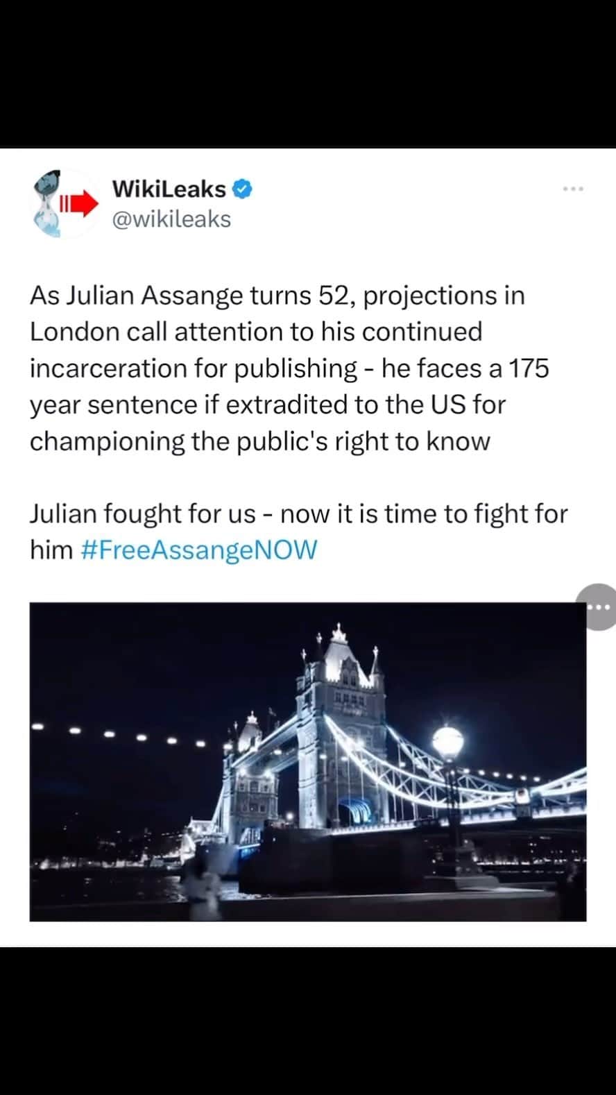 WikiLeaksのインスタグラム：「Julian fought for us - now it is time to fight for him #FreeAssangeNOW」