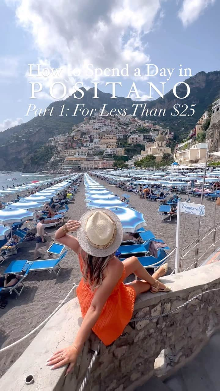 アリサ・ラモスのインスタグラム：「If you want to go to Positano on a budget, save this post!  I wasn’t going to be on a budget here until I paid $20 for one drink at the beach and saw sunbeds going for as high as $100 (only including wifi and a towel), so I adjusted my fanciness a bit (but just a bit, full honesty, I still got a less crazy expensive bed, did not take the bus, and still ate at the top restaurants)   But anyway, here’s my tips for spending a fabulous day in Positano for under $25:  ⛱️ Depending where you’re staying, you can take the Sita bus (it goes literally everywhere) or take it to Amalfi and then take the ferry, both should be less than $5 ⛱️ Stop at this Delicatassen just before the beach (look up for it) and buy cold wine or brut, or even Aperol Spritz for less than $15 ⛱️ If you don’t want to pay for a sunbed ($35), there’s a sliver of free sand area and don’t forget, it’s free to swim in the ocean! Bring a towel otherwise it’s $5 to rent one ⛱️Use the last $5 for the ride back to your hotel!  Speaking of hotels and where to stay; if you’re on a budget don’t even attempt looking for something affordable in Positano or Amalfi. Stay somewhere like Maiori, Minori, Agerola, etc for less and just take the bus or rent a car like we did!  Next up is how I actually spent the days in Positano, with a budget of $100 per day and doing all of the most notoriously fabulous things!   Are these types of posts helpful or do you just prefer the aesthetically pleasing posts?  #positano #amalficoast #amalficoastitaly #budgettraveltips #budgettravel #italytravel #mylifesatravelmovie #traveltips #europeansummer」