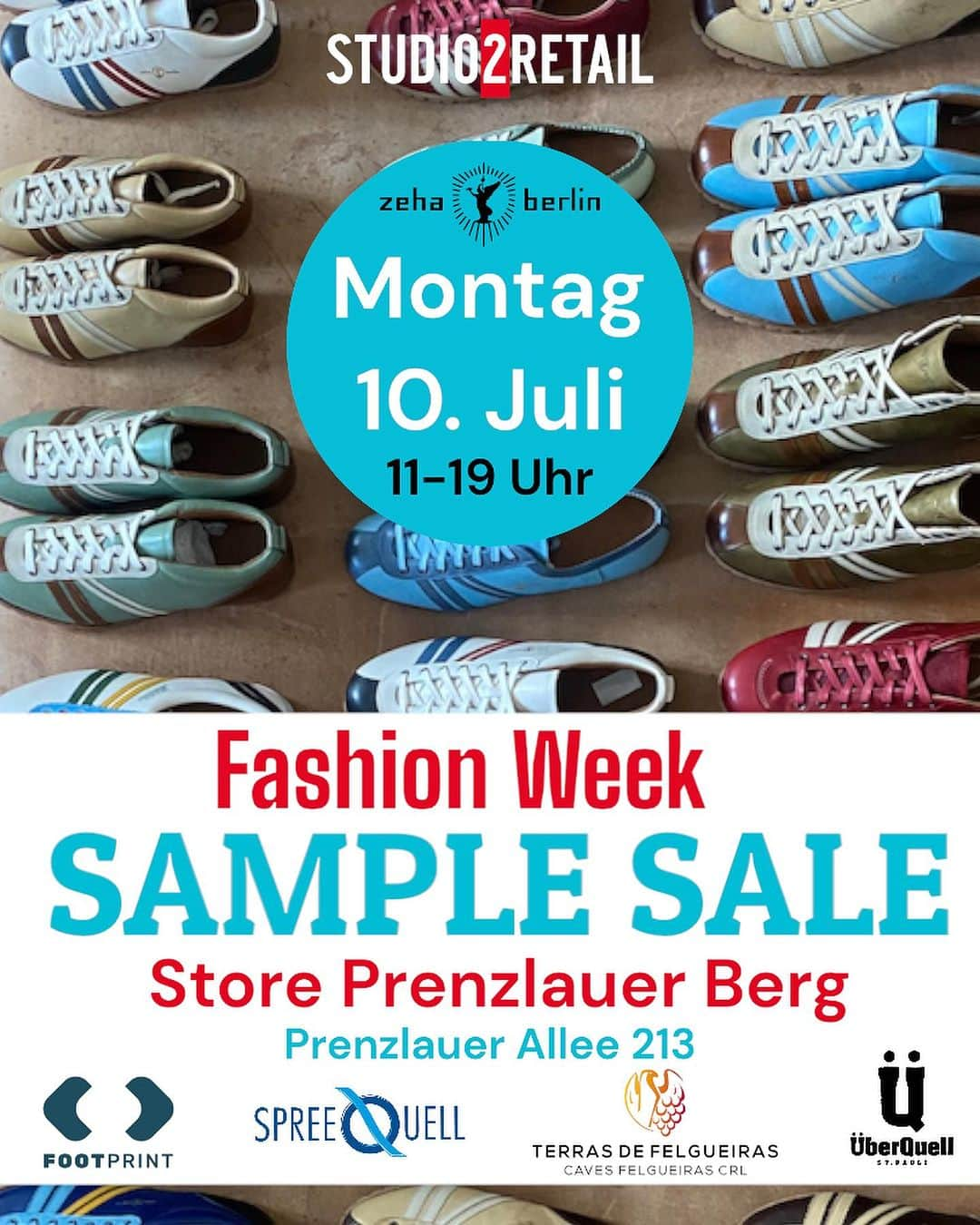 ツェハのインスタグラム：「SAVE the DATE Annual Sample Sale im Store Prenzlauer Berg & Begrüßungs Aperitif am Montag, 10. Juli von 17 bis 19 Uhr Special Guest: das Team von Footprint Schluss mit ewigem Raten Footprint kombiniert Präzision und Benutzerfreundlichkeit, um deine Füße zu vermessen und den perfekt passenden Schuh zu finden ❤️🥂👣👟 #zehaberlin #berlin #schuhe #berlinshopping #zehasamplesale #berlin #berlinfashion #fashion #fashionweek #studio2retail #berlinfashionweek #prenzlauerberg #people」