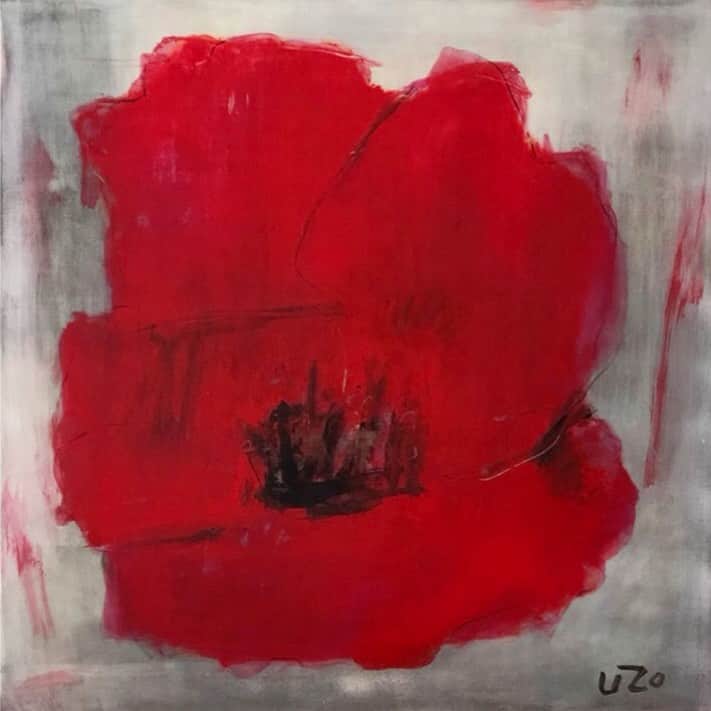 Uzo Hiramatsuのインスタグラム：「past work (sold) #painter #Japan #fukuoka #contemporaryart #painting #drawing #mixedmedia  #flower #flowers  #福岡 #絵画 #赤」