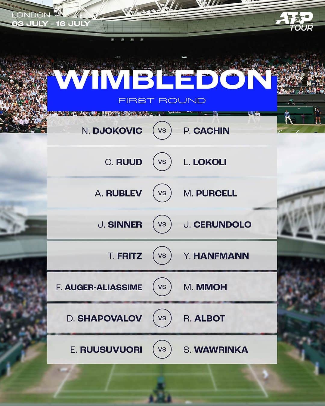 ATP World Tourさんのインスタグラム写真 - (ATP World TourInstagram)「Kicking off #Wimbledon with some good action 🙌  Which matches are you watching today? 👇」7月3日 18時57分 - atptour