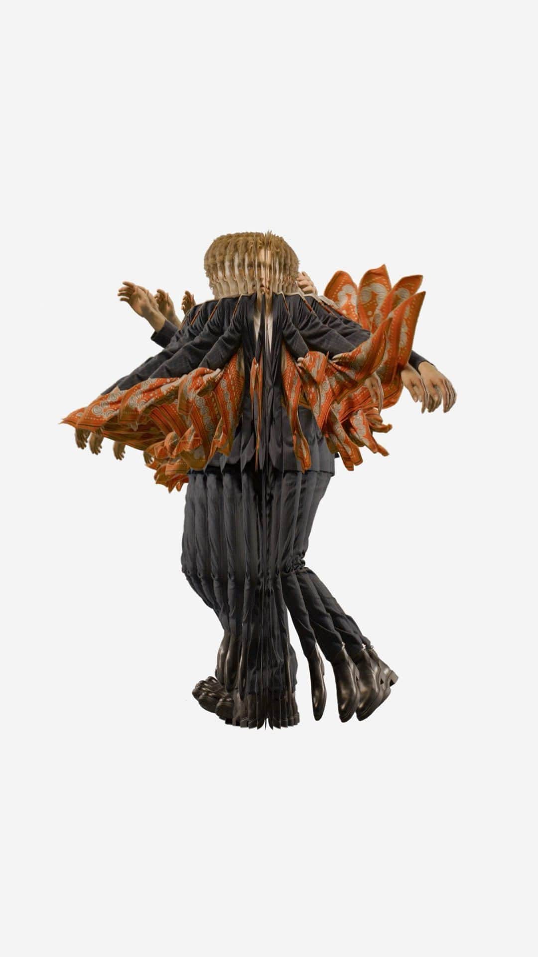 エルメスのインスタグラム：「Carré choreography 🌀 Artist @matteocavarra_ transforms a silk scarf into a multi-dimensional artwork.   Styled by @louis_portejoie   #SpinningSilk #MaterialMotion #Hermes」