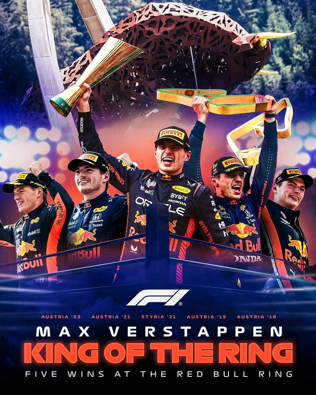 F1のインスタグラム：「Sheer dominance 👑  @maxverstappen1 is making the Red Bull Ring his own 👏  #F1 #Formula1 #AustrianGP @redbullracing」