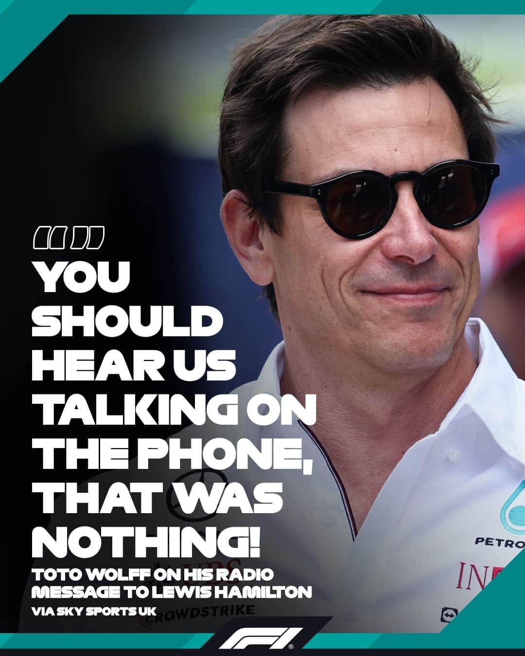 F1のインスタグラム：「Toto Wolff played down his radio message to Lewis Hamilton during Sunday's race. He told Sky Sports UK: “You should hear us talking on the phone and meeting each other. That was nothing.  “We have had a bad weekend, all of us in the team, and that just makes us stronger.  “It was only for the best interest of the driver and the team. Sometimes there is a certain moment when you need to calm things down but I meant well.  “We had a lot of discussion about track limits and whether they were enforced or not.  “I wanted to make sure we were getting the best out of the package that wasn’t performing, and trying to give it our best shot.”  🗣️: @skysportsf1   #AustrianGP #F1 #Formula1」