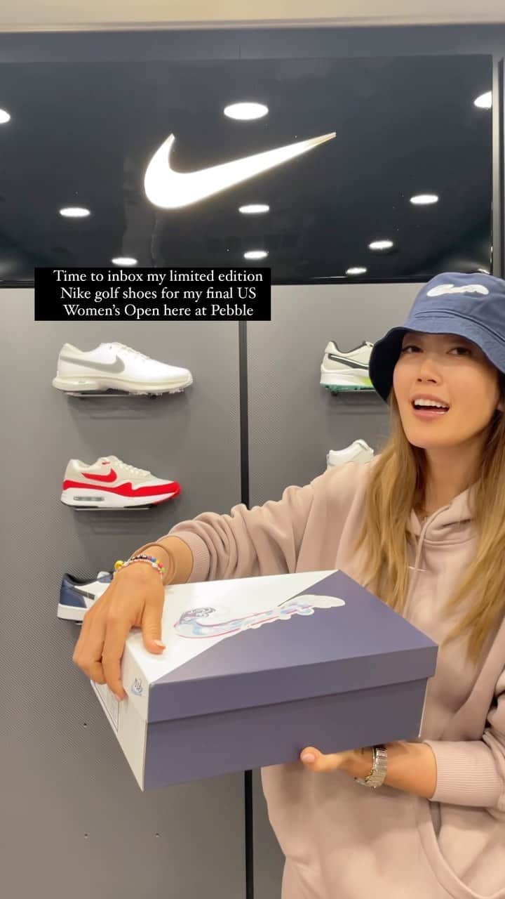のインスタグラム：「Got to inbox these special limited edition @jumpman23  golf shoes that the very talented @nike team and I designed together for my final @uswomensopen here at @pebblebeachresorts this week. There’s so many Easter eggs in these shoes so hope you can get a pair and search for them! ❤️❤️ Hats and sweaters with this limited edition ‘Wave’ swoosh are also on sale now at Nike.com so go check it out and grab a pair while they last! I posted the links on my story ❤️ These shoes will drop Wednesday on Nike.com as well so keep an eye out for them!」