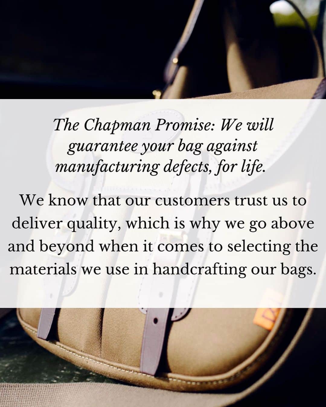 ジョンチャップマンのインスタグラム：「The Chapman Lifetime Promise: Bags that you can rely on for life.」
