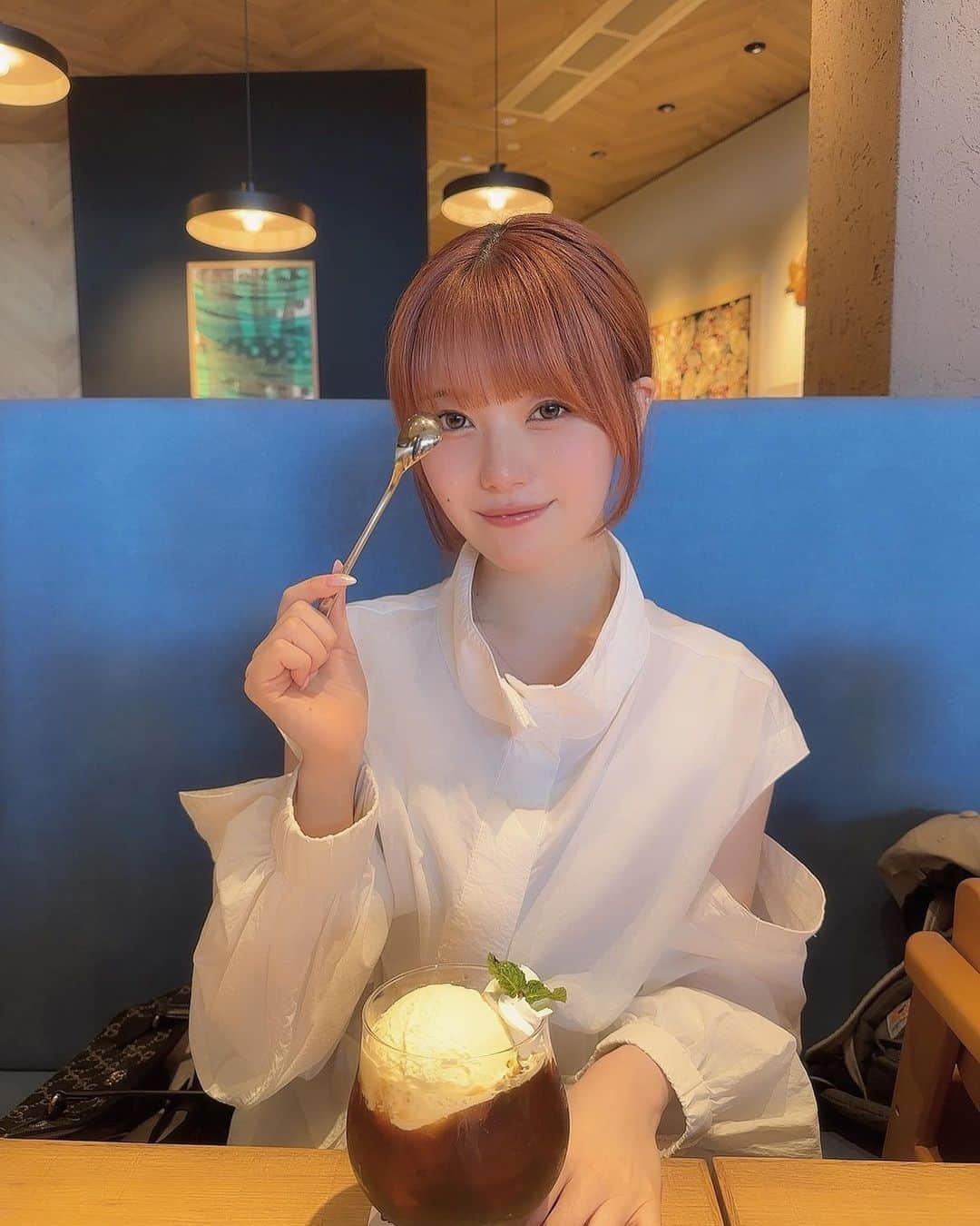 萩田帆風のインスタグラム：「. だいぶ前に磐田帰った時の🍵♡ 思った倍大きかったアフォガード☕️」