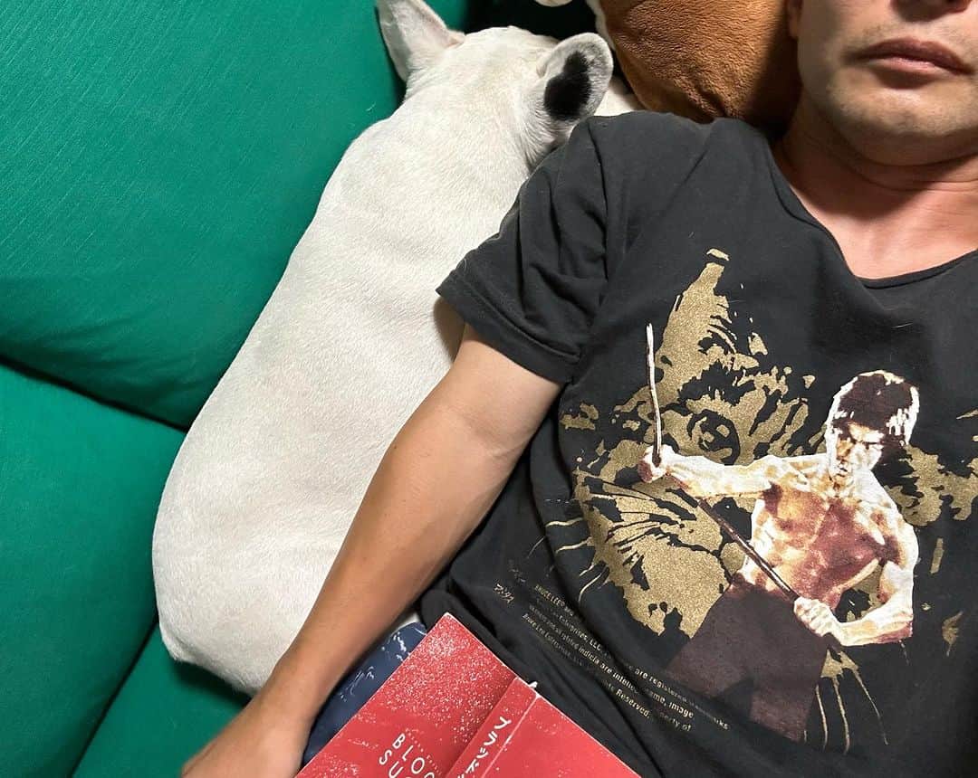 なべやかんさんのインスタグラム写真 - (なべやかんInstagram)「ソファで横になりながら読書してると割り込んで来る。 マイリーは面白いな。  #buhi #ブヒ #ぶひ #フレンチブルドッグ #フレブル #frenchbulldog #フレブル好きと繋がりたい #フレブルのいる生活」7月3日 22時53分 - yakan_nabe