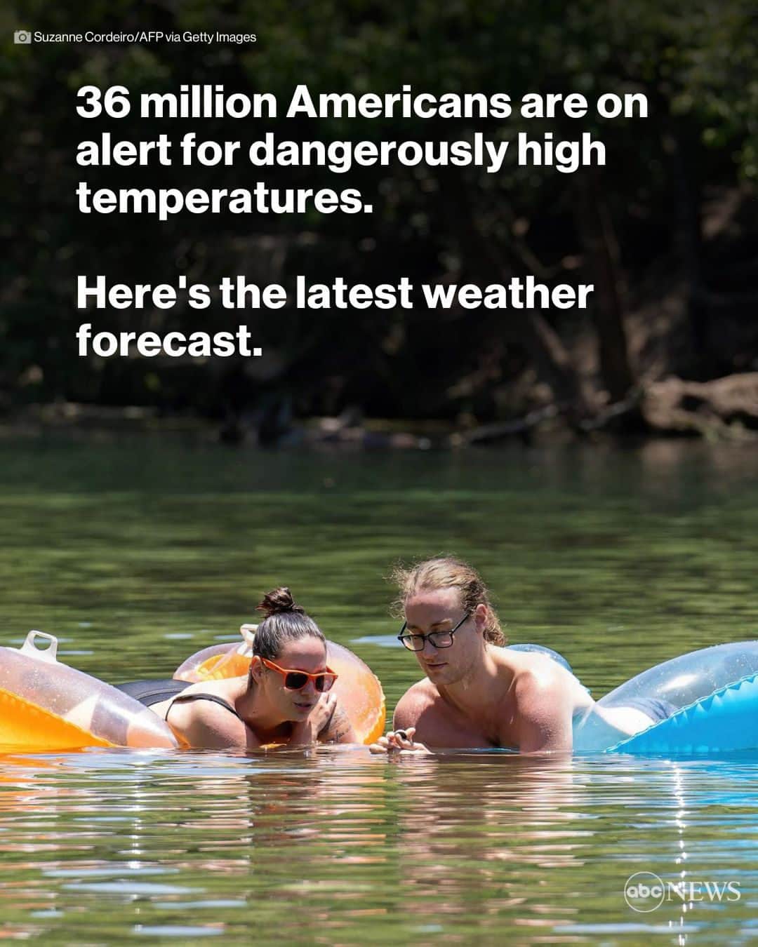 ABC Newsのインスタグラム：「Thirty-six million Americans are on alert for dangerously high temperatures, with the center of the heat dome over the West.  Triple-digit heat is also baking the South. Go to LINK IN BIO for the latest forecast.」