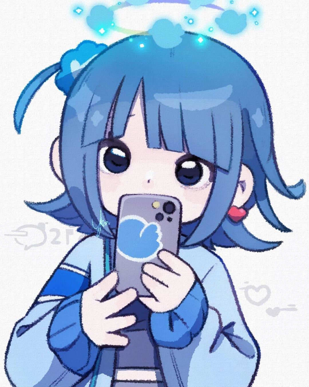 ユキノシュガーのインスタグラム：「#drawing#illustration#fanart#sns#twitter#blue#girl#selfie#waterblue」