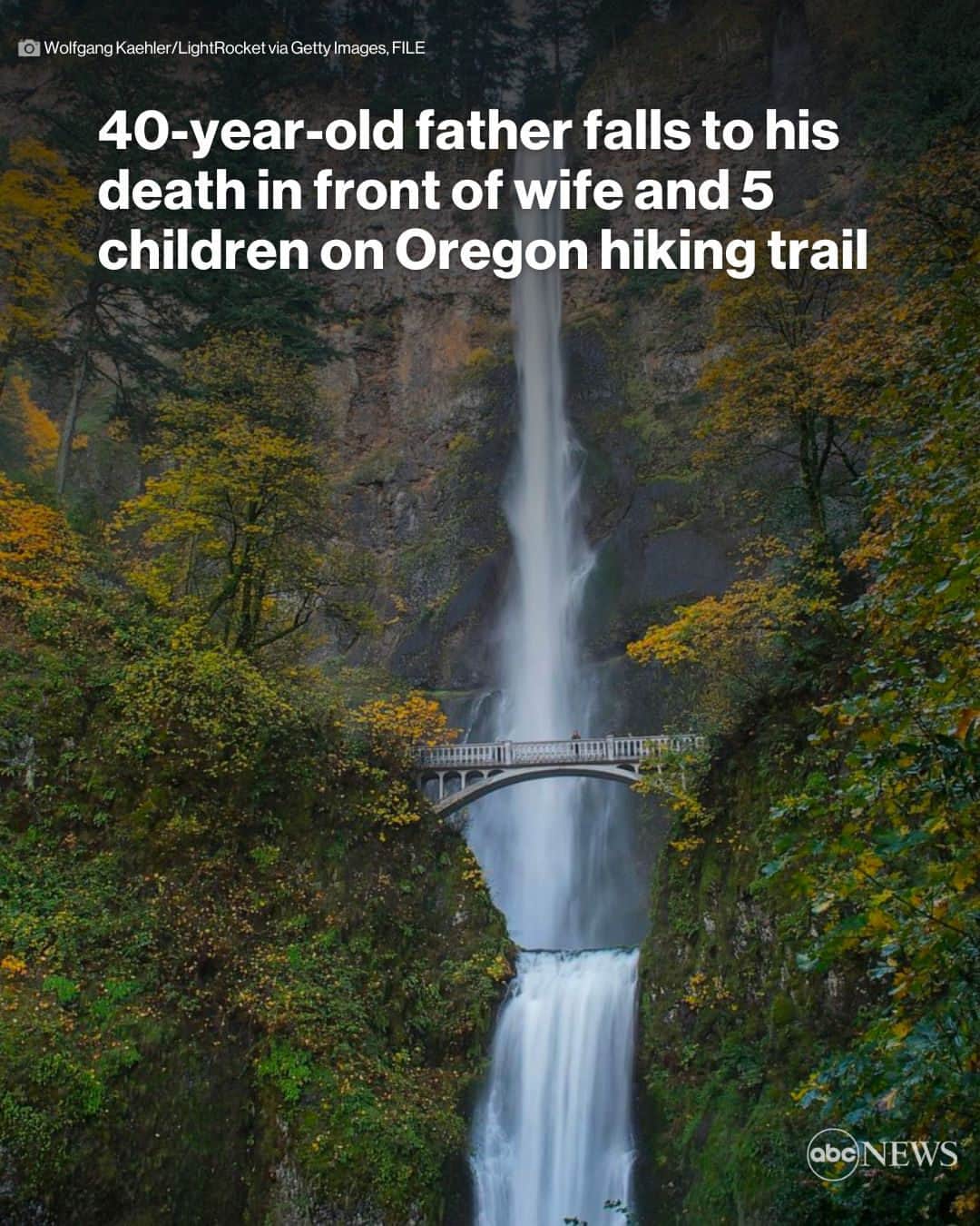 ABC Newsのインスタグラム：「A 40-year-old hiker was killed over the weekend when he slipped and plummeted down the side of a mountain in front of his wife and five children near Oregon's Multnomah Falls, officials say. MORE AT LINK IN BIO.」