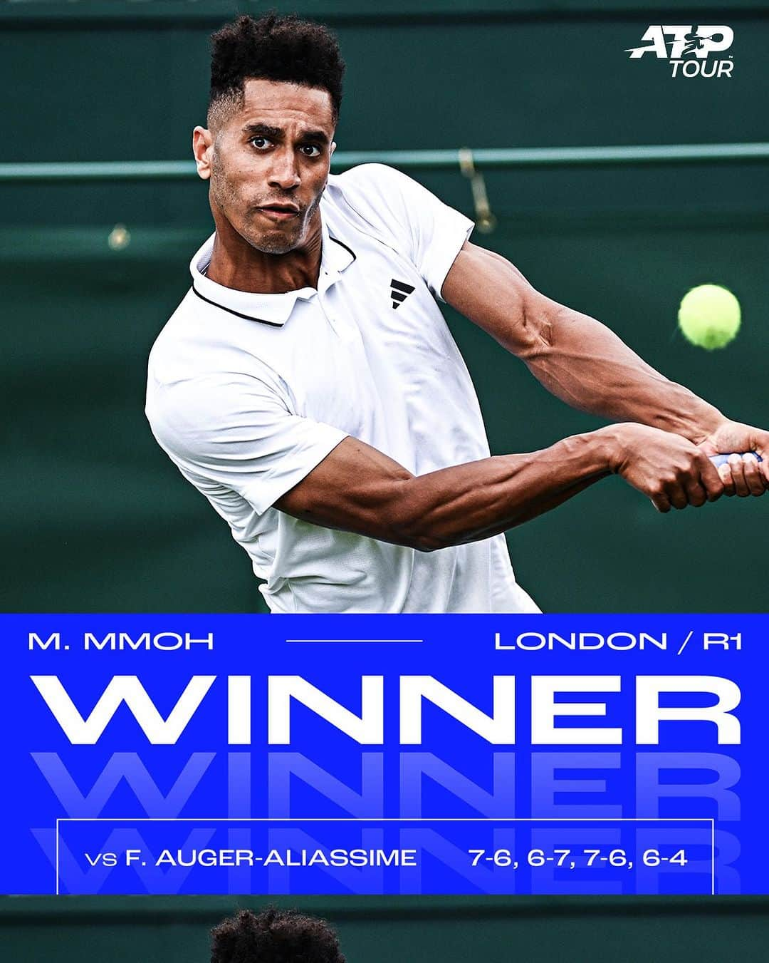 ATP World Tourさんのインスタグラム写真 - (ATP World TourInstagram)「🚨 UPSET ALERT 🚨  @michaelmmoh stuns Auger-Aliassime 7-6(4) 6-7(4) 7-6(4) 6-4 and advances to R2 in London!  @wimbledon | #Wimbledon」7月4日 4時24分 - atptour