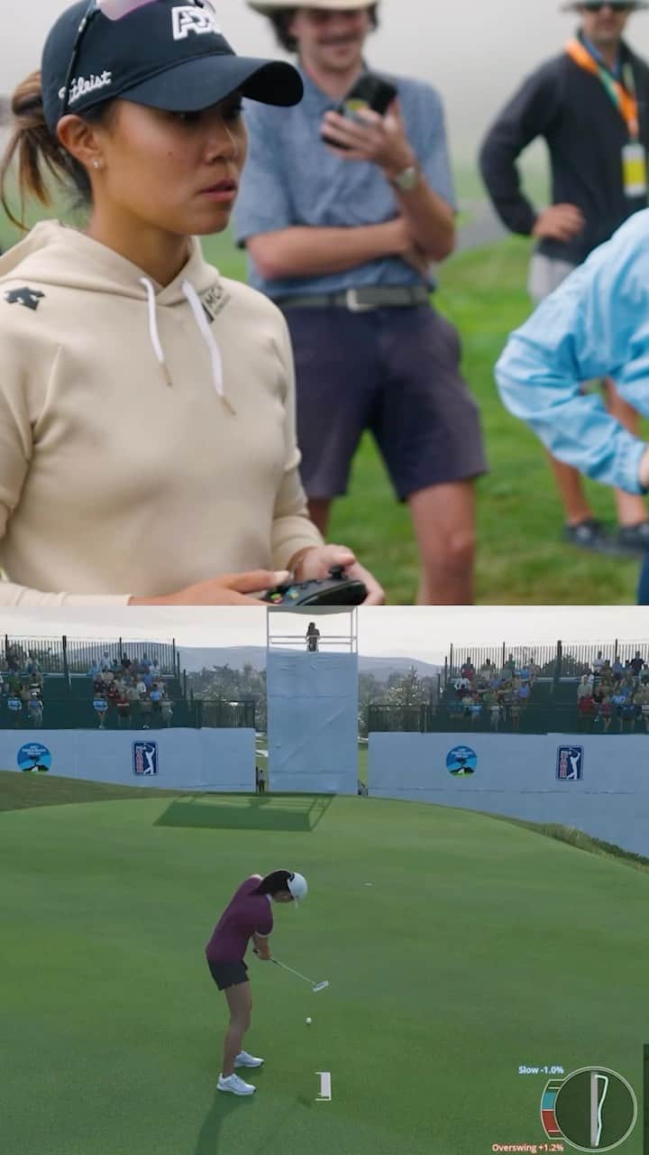 ダニエル・カングのインスタグラム：「Gamer mode activated 🎮  Experience Pebble Beach like never before! #USWomensOpen challenges and more LIVE NOW in #EAPGATOUR.」