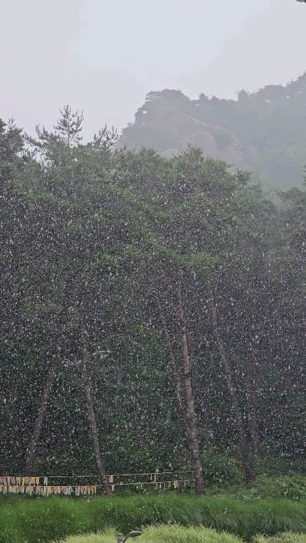 カン・ソグのインスタグラム：「거창 우두산. 여름 비 치고는 이쁘게 내리는구나 고맙네」