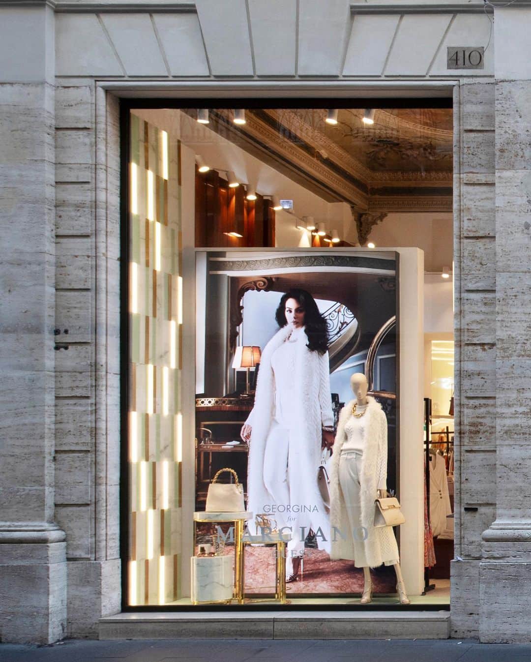ゲスのインスタグラム：「In the heart of the historic center of Rome. Our flagship store in Via del Corso shows an exclusive preview of the Fall 2023 #Marciano collection with @georginagio as the star of the Advertising Campaign.」