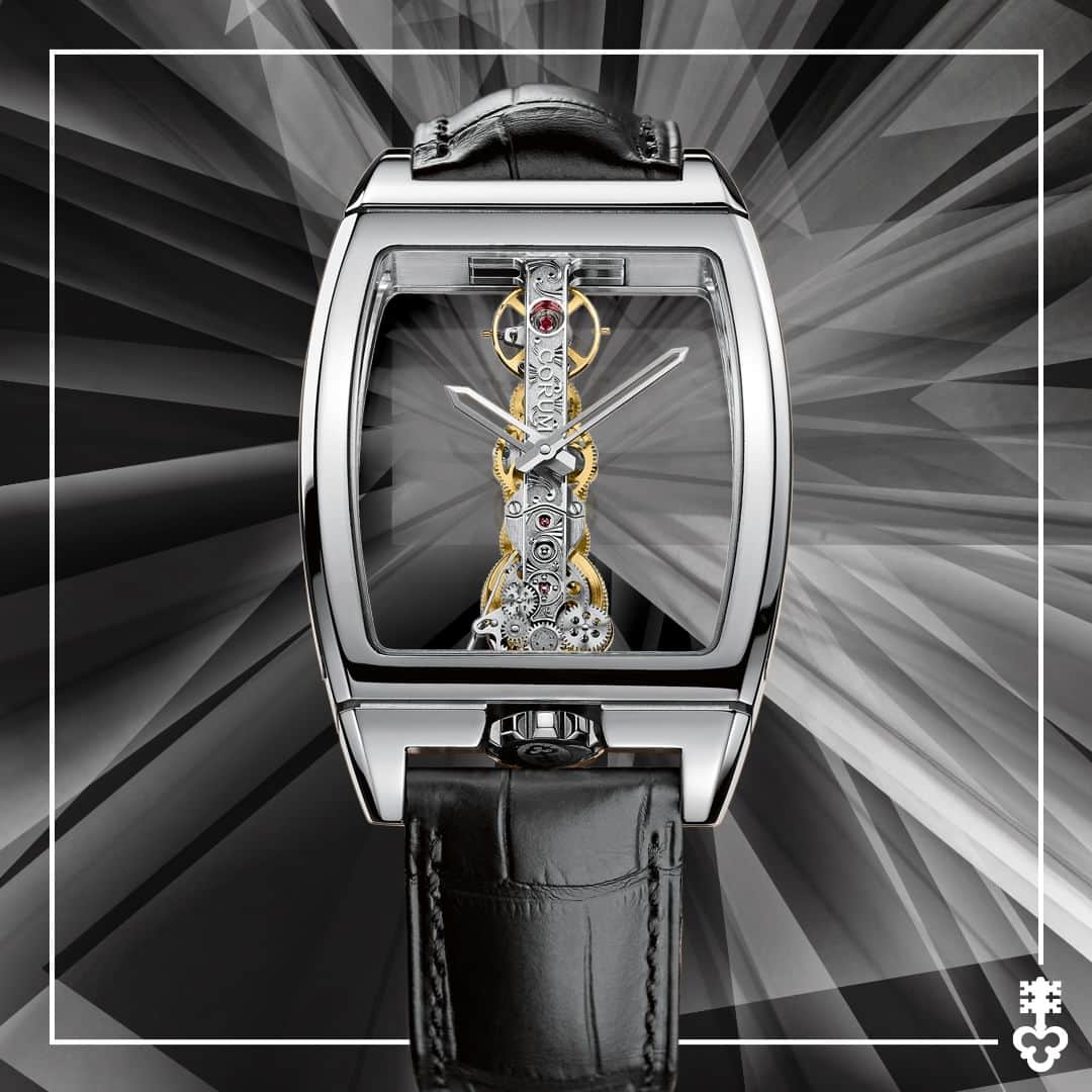 コルムのインスタグラム：「An icon of Corum watchmaking.  The Golden Bridge is the epitome of beauty and elegance inside and out, from the tonneau case to the linear movement.   (Ref. B113/01042)  #Corum #CorumWatches #CorumGoldenBridge」