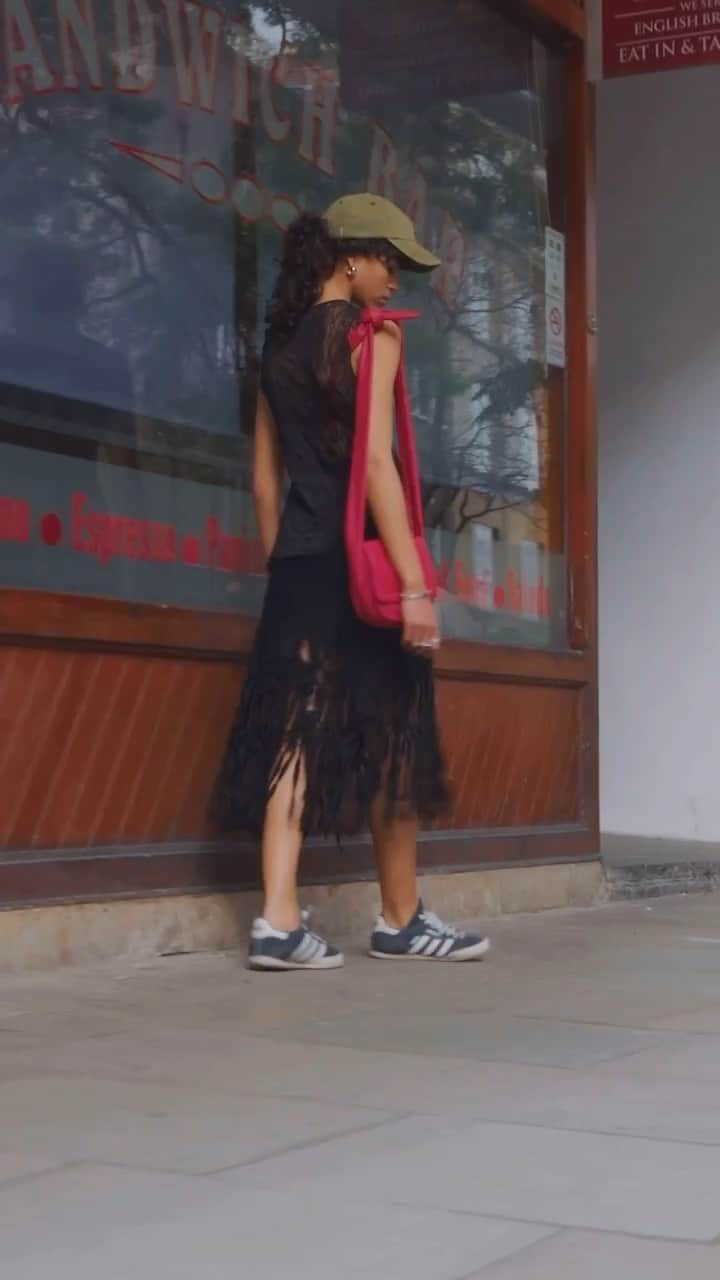 トップショップのインスタグラム：「We’re taking this top to the (sandwich) shop.  The crinkle lace vest [130581515] The denim macrame skirt [128825607]」