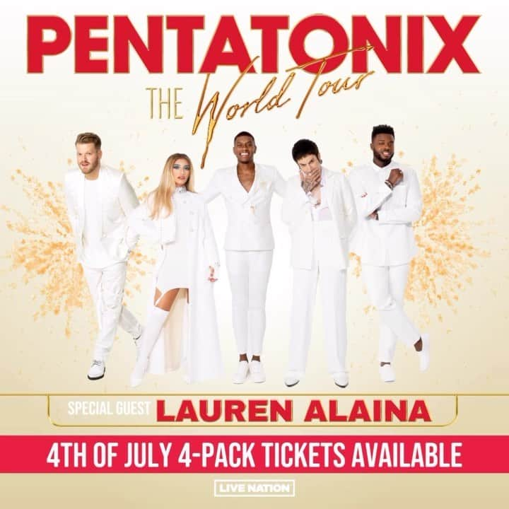 ペンタトニックスのインスタグラム：「We’re celebrating the 4th with limited time 4-Packs – 4 lawn tickets for the price of 3, on select shows! Hope to see you out at an amp this summer! 🇺🇸 #PTXTheWorldTour」