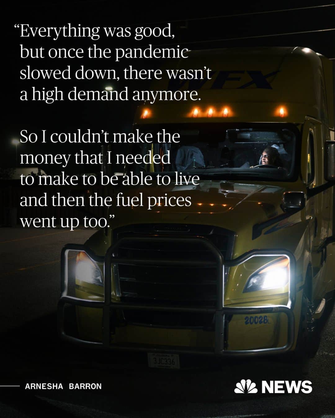 NBC Newsさんのインスタグラム写真 - (NBC NewsInstagram)「In the midst of the Covid pandemic, with consumers buying up goods for their lockdown lifestyles and supply chains snarled, Arnesha Barron saw a moment to make her dream of starting her own trucking company come true.  But like thousands of other truck drivers across the country, Barron’s fortunes didn’t last long. Over the past year, shipping rates have tumbled, leaving her and other drivers who bet big on the trucking boom struggling to make a living.   “Basically, the good times have come and gone,” said said Todd Spencer, president of the Owner-Operator Independent Drivers Association.  “There’s a shakeout in the works right now, and it’s more than likely going to continue throughout this year.”   Read more at the link in bio.  📷️ @tamarareynoldsphotography for @NBCNews」7月5日 1時06分 - nbcnews