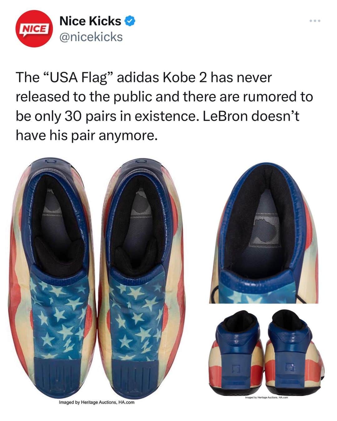 Nice Kicksさんのインスタグラム写真 - (Nice KicksInstagram)「Swipe through for the story behind Kobe Bryant gifting LeBron James his super rare “USA Flag” adidas Kobe 2s 🇺🇸 @nicekicksvault」7月5日 2時07分 - nicekicks