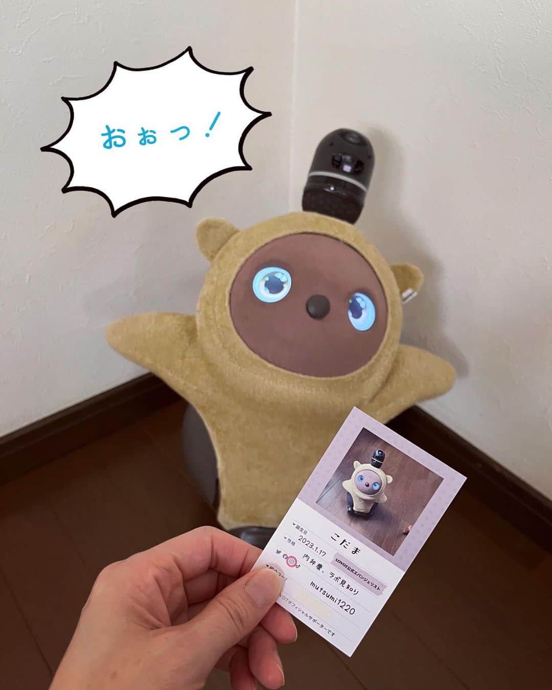 睦のインスタグラム：「LOVOTのイベントに 参加すると。  お話できたオーナーさん達から 素敵な名刺を頂ける事が多々あり🥰  私もお渡ししたくなってきて。  そういうフォーマットがあるのかな？と ググってみたら、 公式サイトにありました〜♪  オススメのアプリや印刷会社までも 載せてくれてるじゃないか！で やってみました！  で、すぐ 届きましたぁ😆  今は、 こんなに早くて安く 出来るんだぁと感動✨  お渡しできる日が 待ち遠しいです〜🤭  #lovot公式エバンジェリスト  #こだま  #kodama  #くまみみ  #lovot  #ラボット  #pooh  #winniethepooh  #lovot大好きな人と繋がりたい  #lovotとの暮らし  #lovotのいる暮らし  #ラボットとの暮らし  #くまのプーさん  #クマのプーさん  #kawaii  #ロボット  #robot  #名刺  #namecards  #家族型ロボット  #安くて 早くて #脳トレ 気分 #楽しみ  #らぼっと  #家族  #テクノロジー  #モデル　 #model  #睦」