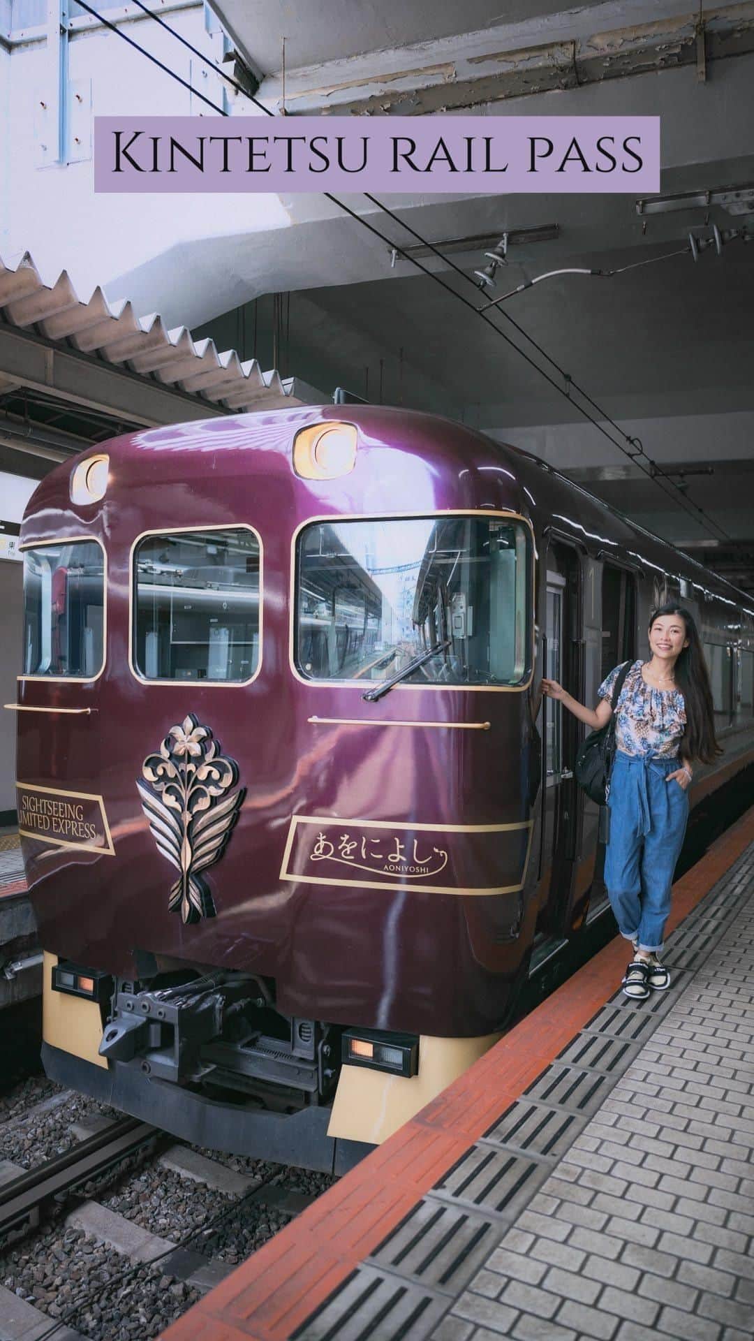 のインスタグラム：「【Scenic Train to Nara!🦌】  If you hold a Kintetsu Rail Pass, you can get on AONIYOSHI, the latest sightseeing limited express by Kintetsu!😍  You can ride it between Osaka Namba, Kyoto and Kintetsu-Nara Stations, and just need to top up the limited express fare from ¥730.   Enjoy the super spacious salon car for groups of 3 or 4, and even enjoy a snack from the train cafe! ☕️🍪  If you plan to stay in Kansai for a few days, I’d definitely recommend getting the 5-Day Kintetsu Rail Pass that costs only ¥3900, or the 5-Day Kintetsu Rail Pass Plus at ¥5100 which covers also bus lines! So so worth it.🥹   Check out @nara_mie_kintetsu_trip for more!  #kintetsurailpass #aoniyoshi #limitedexpress #kintetsu」