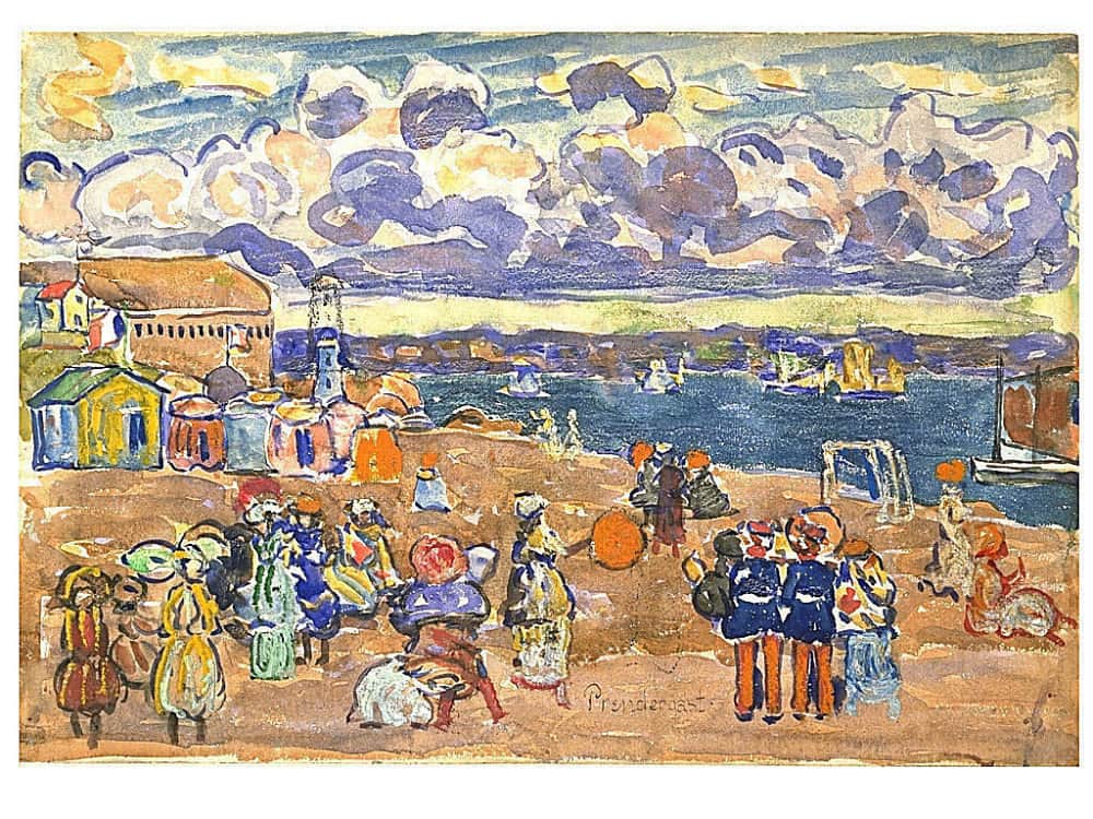 のインスタグラム：「On a scale from 1 to 10, how much do you need a beach day?   This 1907 painting by Maurice Prendergast in our @hirshhorn's collection is one of the many he painted of Saint-Malo Beach in France. Prendergast was known for his use of bright colors and beach settings.」