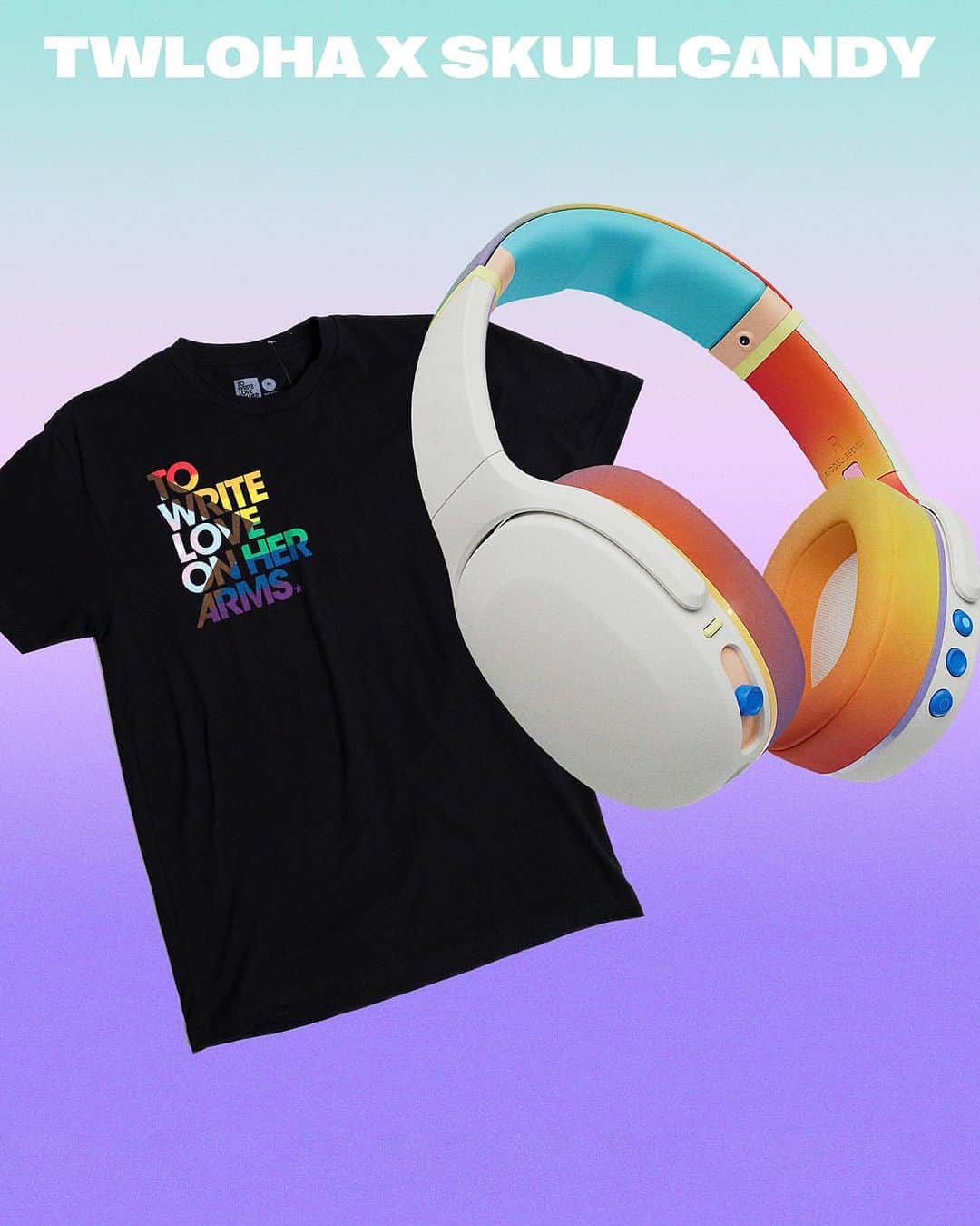 Skullcandy Japanのインスタグラム：「Crusher Evo All Love限定カラーが今年も登場💀 非営利団体「To Write Love on Her Arms」とチームを組み、みんなの音楽体験に彩りを添えると同時に、あなたが決して一人ではないことを思い出せるように コラボ品をデザインしました🌈  *Tシャツは非売品となります」