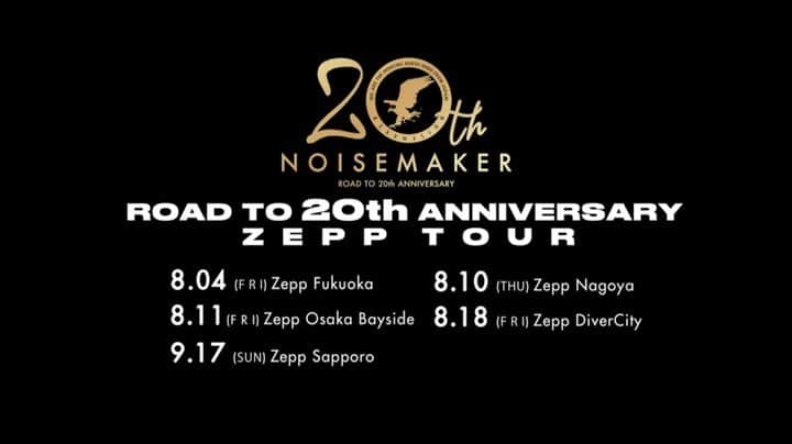 YU-KIのインスタグラム：「いよいよ迫って参りました🔥  @noisemaker_official   NOISEMAKER ROAD TO 20th ANNIVERSARY ZEPP TOUR  8.04 (FRI) Zepp Fukuoka 8.10 (THU) Zepp Nagoya 8.11(FRI) Zepp Osaka Bayside 8.18 (FRI) Zepp DiverCity 9.17 (SUN) Zepp Sapporo  チケット一般発売中！！  ▼チケットぴあ w.pia.jp/t/noisemaker/  ▼ローソンチケット l-tike.com/noisemaker/  ▼イープラス eplus.jp/noisemaker/  #NOISEMAKER #SHADOWS #TheBONEZ #MYFIRSTSTORY #CVLTE #HIKAGE」