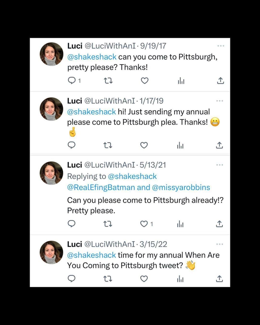 SHAKE SHACKさんのインスタグラム写真 - (SHAKE SHACKInstagram)「Persistence pays off. We'll see you soon, Pittsburgh! 💚   After years of tweets, letters, and even a song (swipe), we've finally found the perfect place to Shack up in Pittsburgh.」7月5日 22時52分 - shakeshack